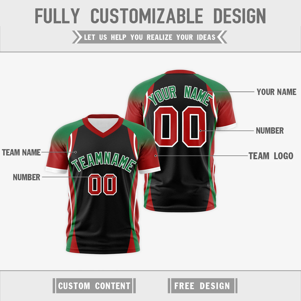 Custom Black Kelly Green Red Reversible Wrinkle-Resistant T-shirt| KXKSHOP