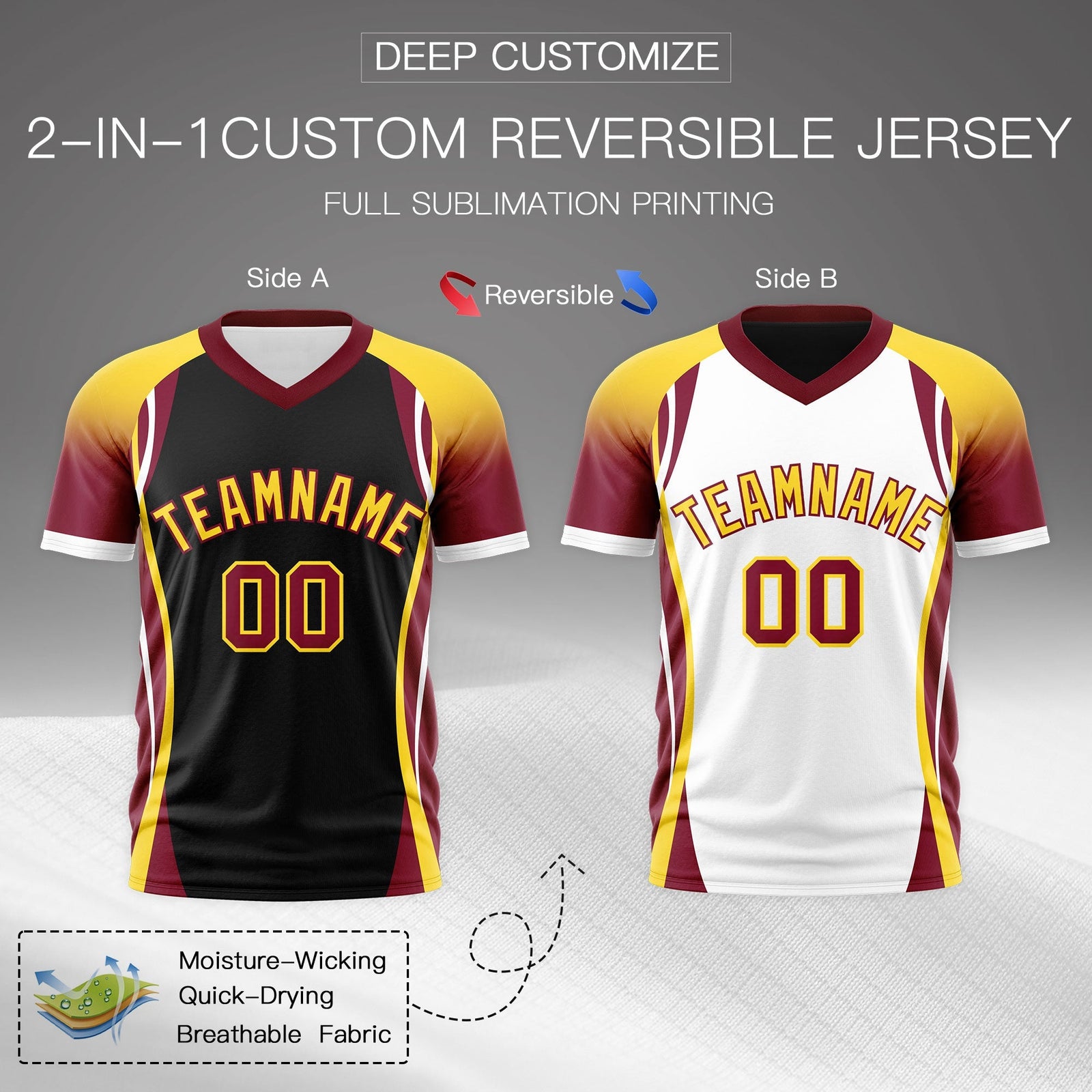 Custom Black Gold Crimson Reversible Wrinkle-Resistant T-shirt| KXKSHOP