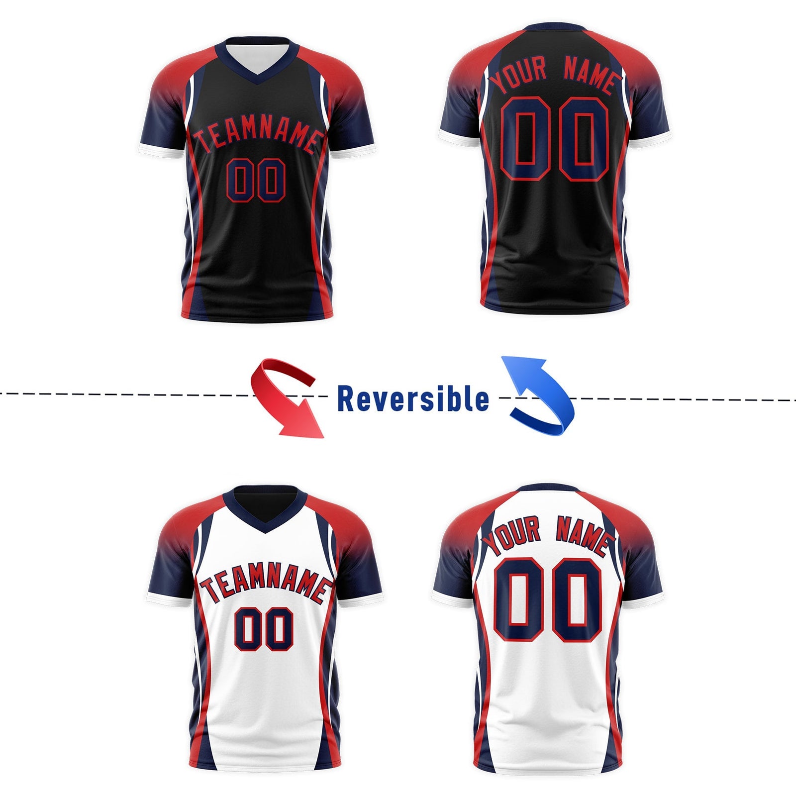Custom Black Red Navy Reversible Breathable T-shirt| KXKSHOP