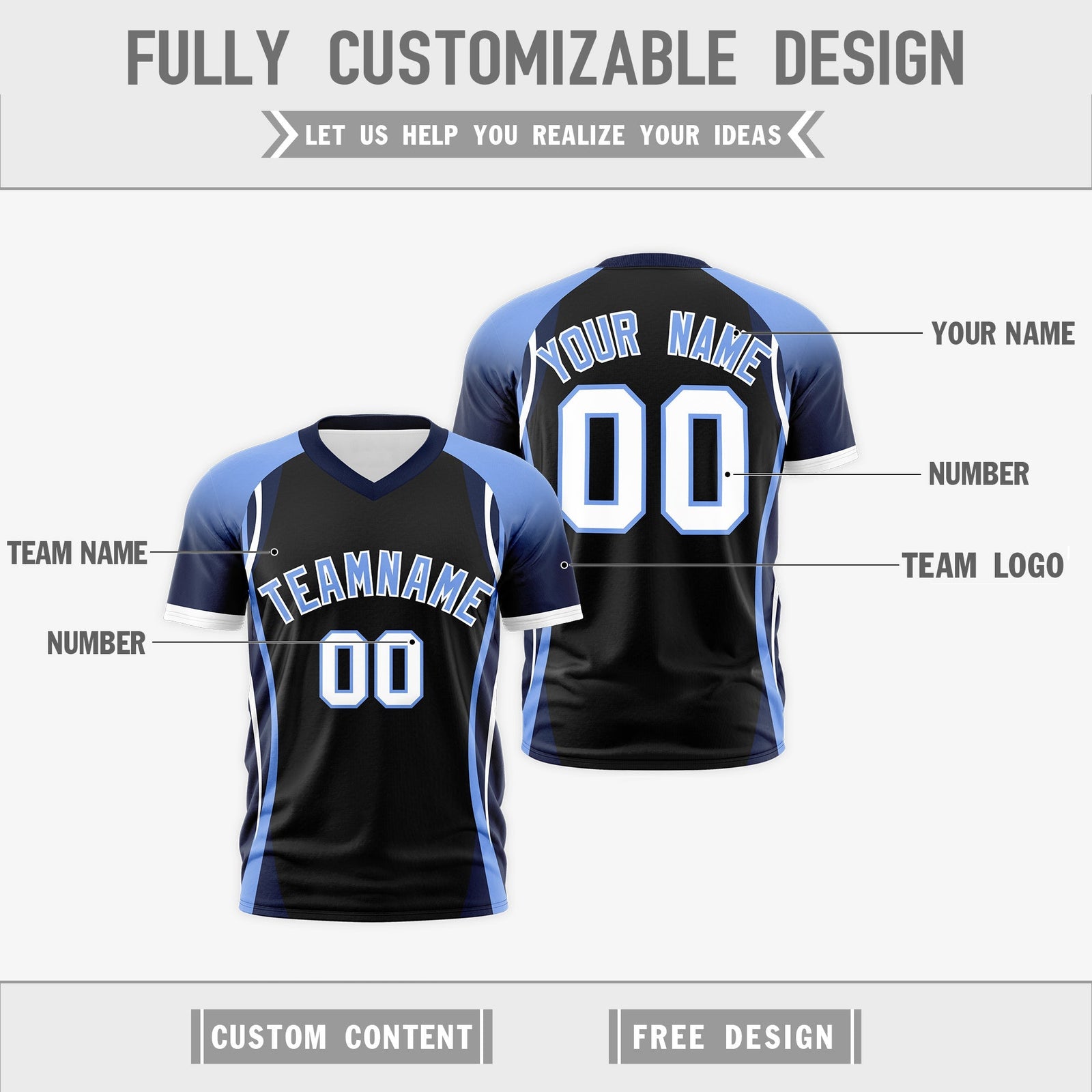 Custom Black Light Blue Navy Reversible Wrinkle-Resistant T-shirt| KXKSHOP
