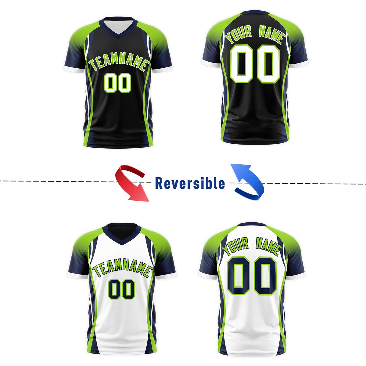 Custom Black Neon Green Navy Reversible Breathable T-shirt| KXKSHOP