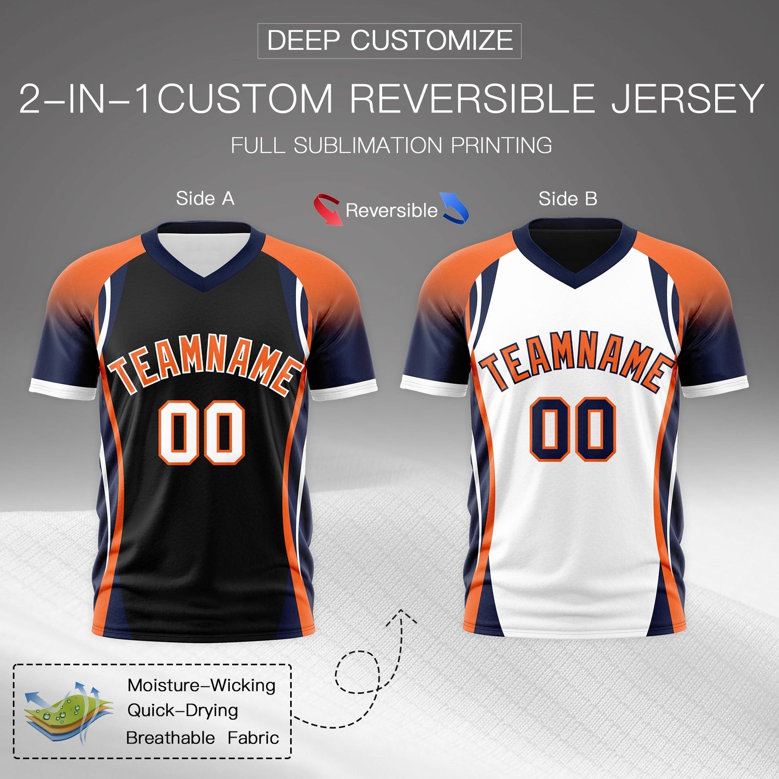 Custom Black Orange Navy Reversible Wrinkle-Resistant T-shirt| KXKSHOP