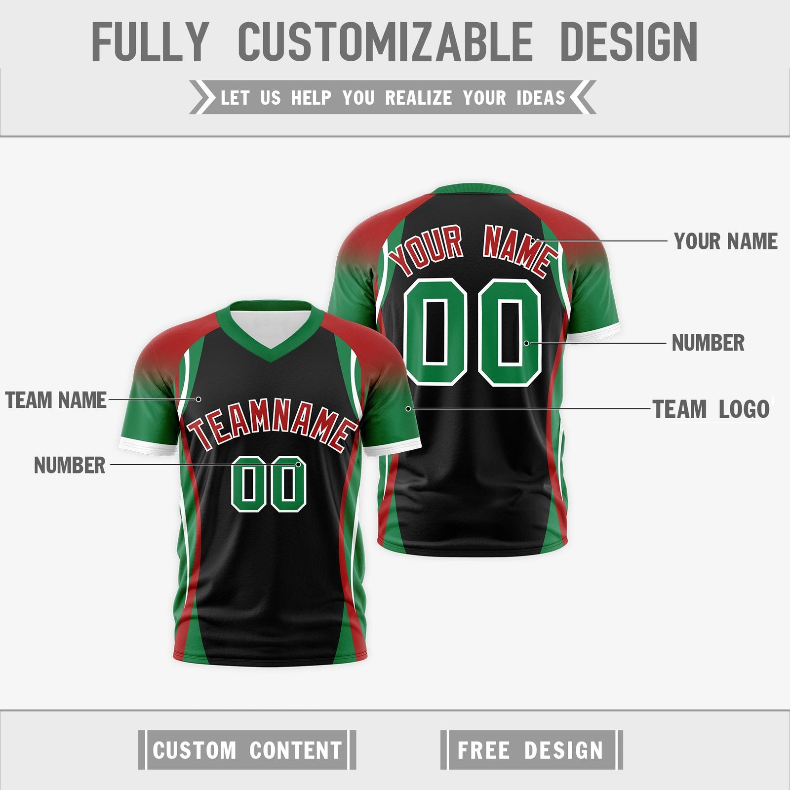 Custom Black Red Kelly Green Reversible Wrinkle-Resistant T-shirt| KXKSHOP