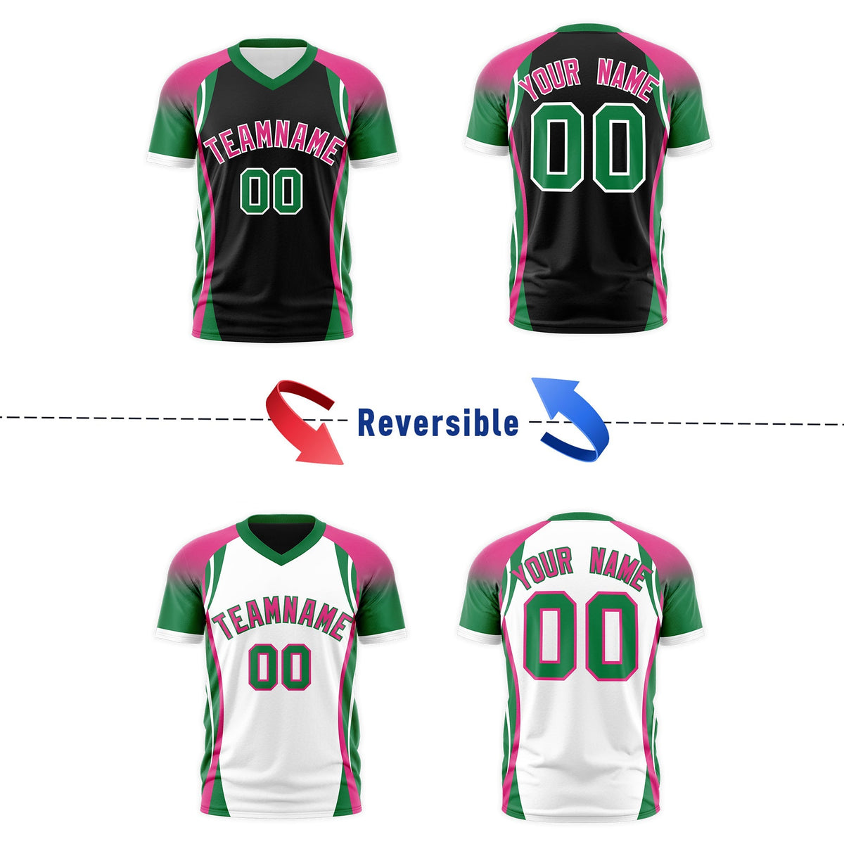 Custom Black Rose Red Kelly Green Reversible Wrinkle-Resistant T-shirt| KXKSHOP