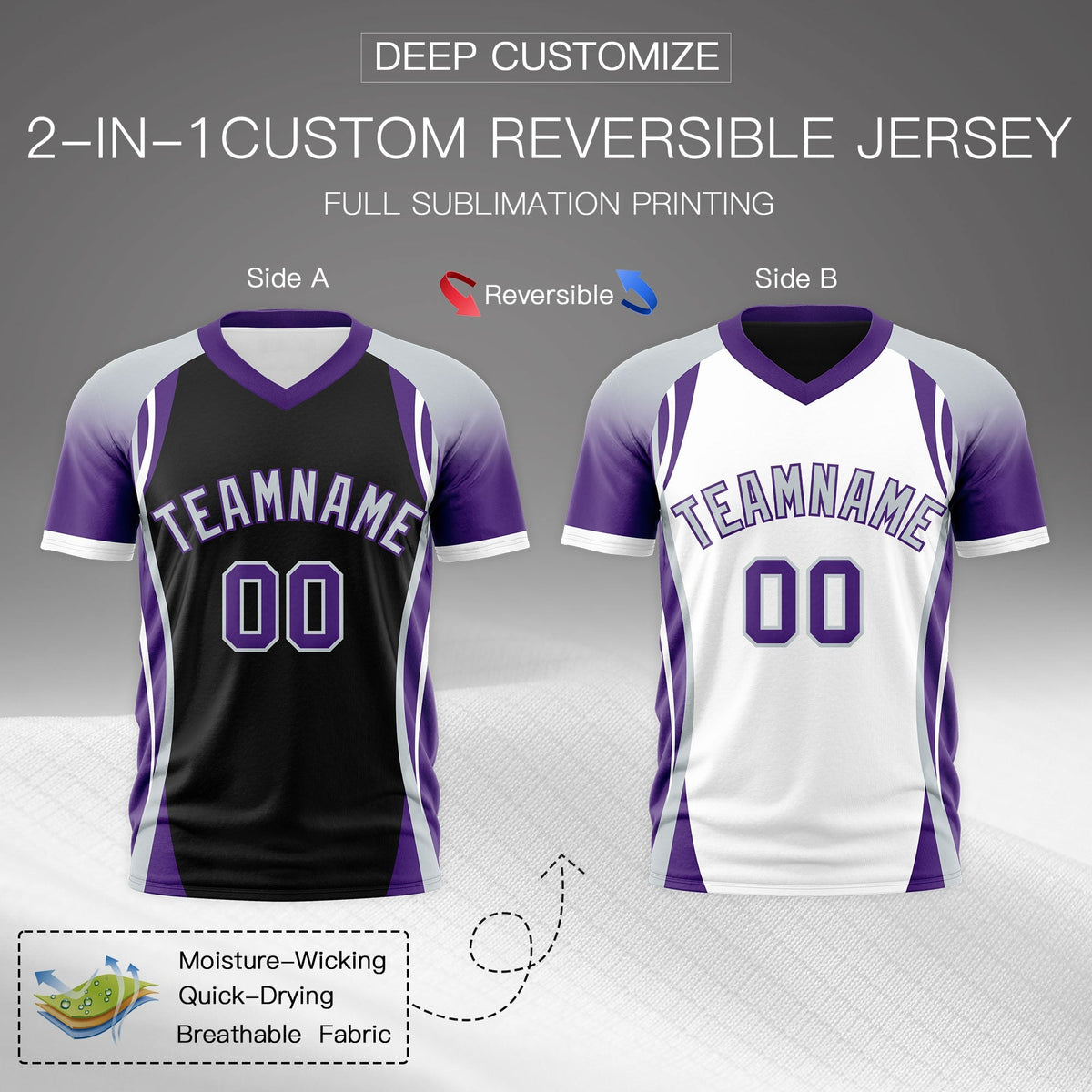 Custom Black Gray Purple Reversible Breathable T-shirt| KXKSHOP