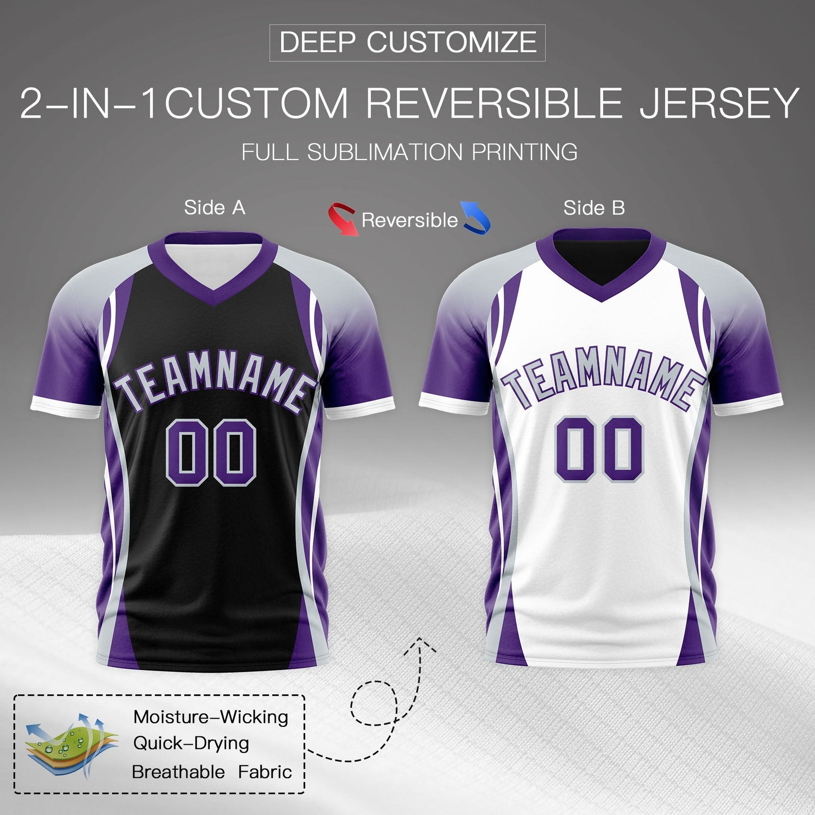 Custom Black Gray Purple Reversible Breathable T-shirt| KXKSHOP
