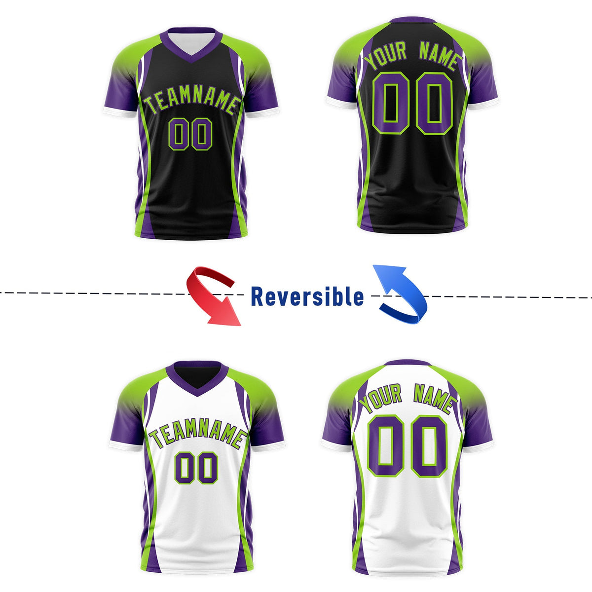 Custom Black Neon Green Purple Reversible Breathable T-shirt| KXKSHOP