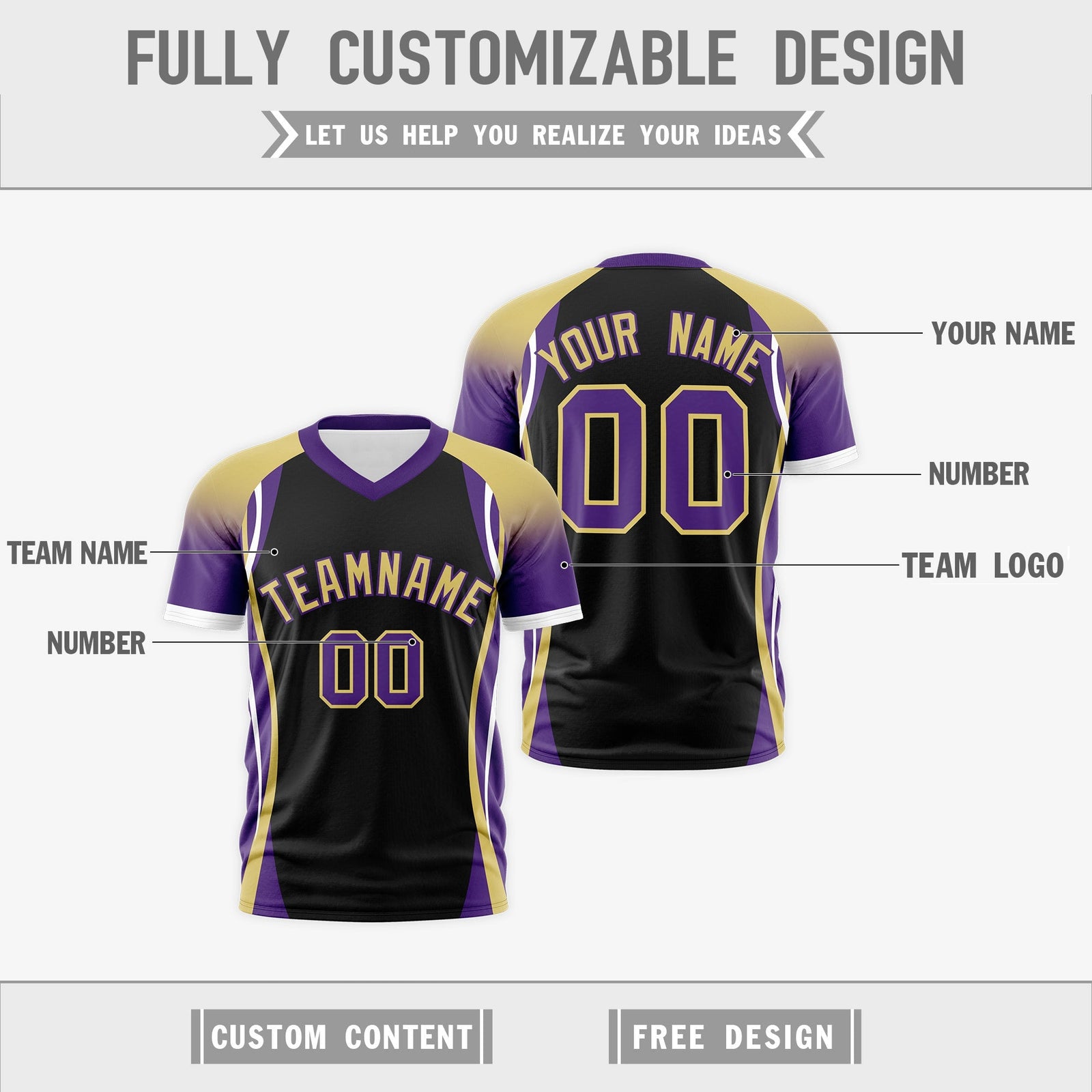 Custom Black Old Gold Purple Reversible Breathable T-shirt| KXKSHOP