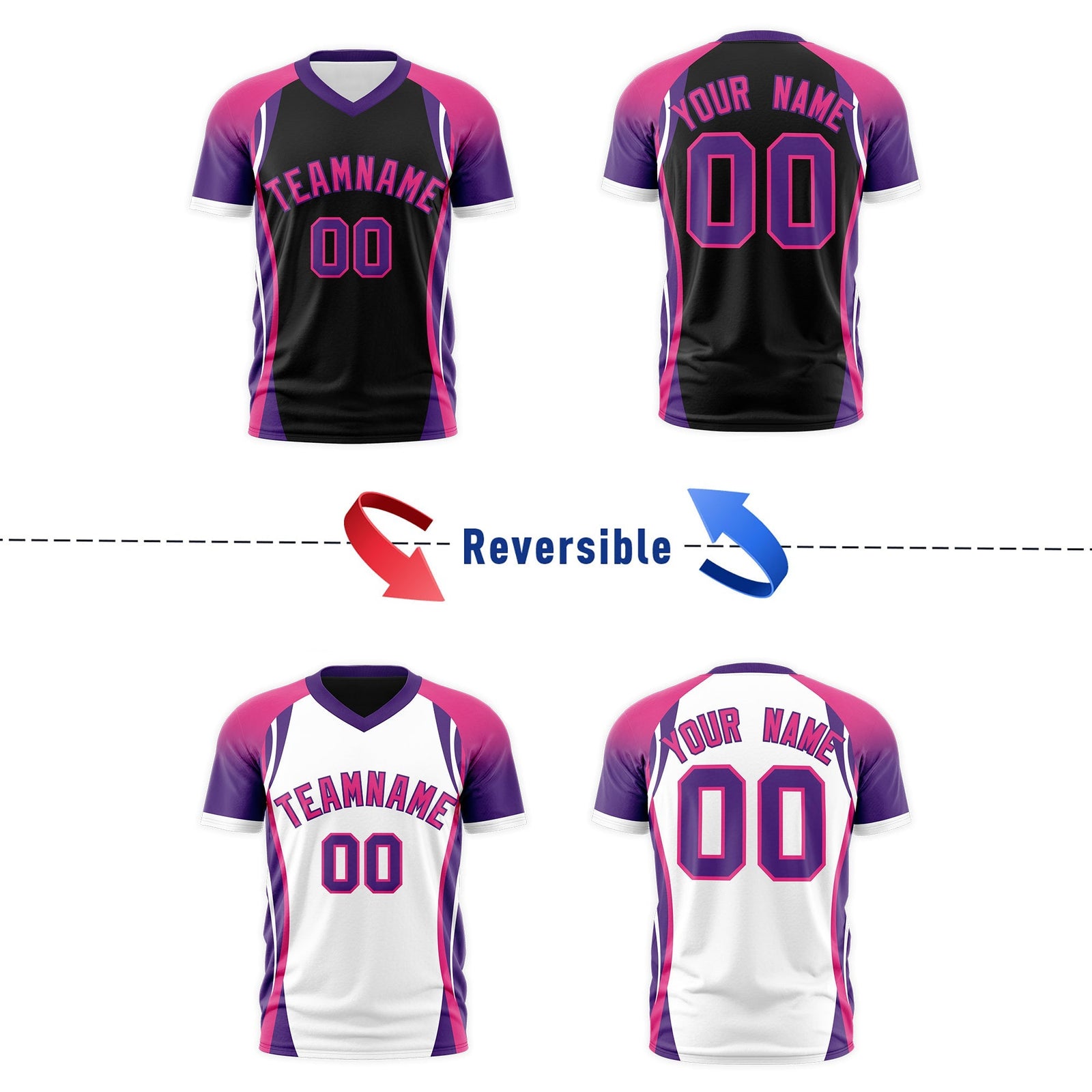 Custom Black Rose Red Purple Reversible Breathable T-shirt| KXKSHOP