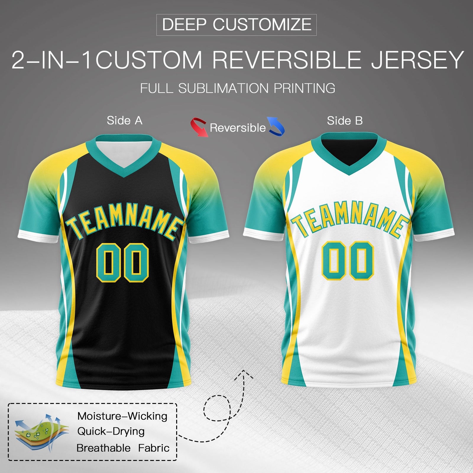 Custom Black Gold Aqua Reversible Breathable T-shirt| KXKSHOP