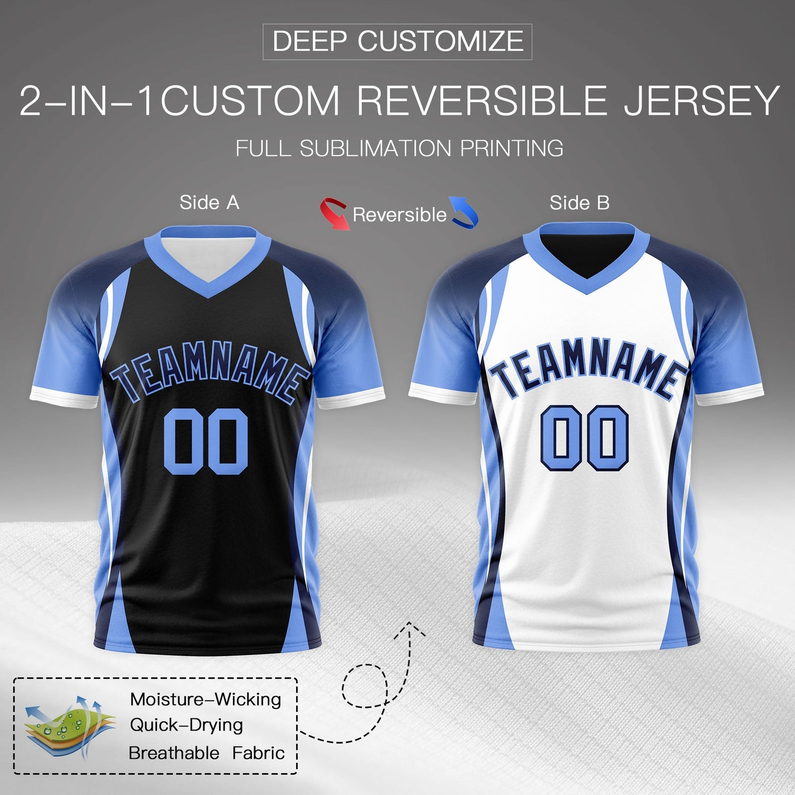 Custom Black Navy Light Blue Reversible Breathable T-shirt| KXKSHOP