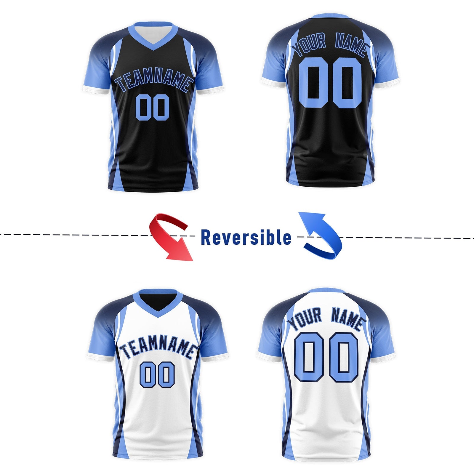 Custom Black Navy Light Blue Reversible Breathable T-shirt| KXKSHOP