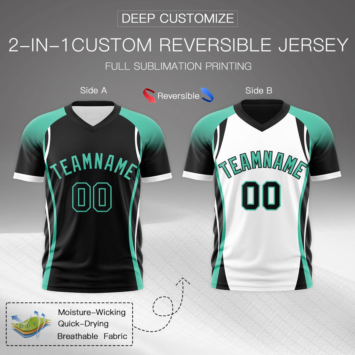 Custom Black Bright Green White Reversible Breathable T-shirt| KXKSHOP