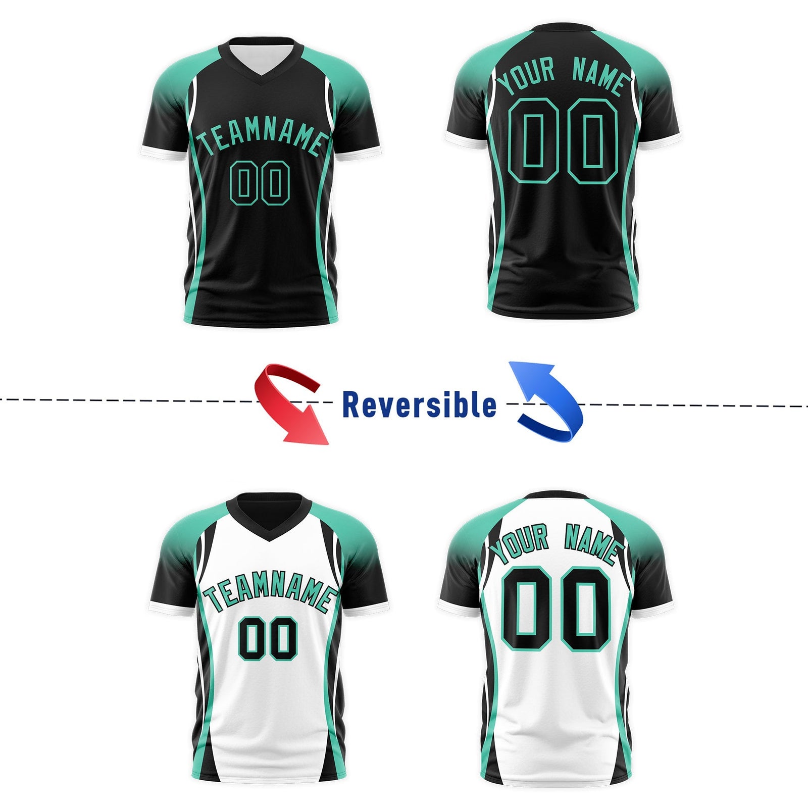 Custom Black Bright Green White Reversible Breathable T-shirt| KXKSHOP