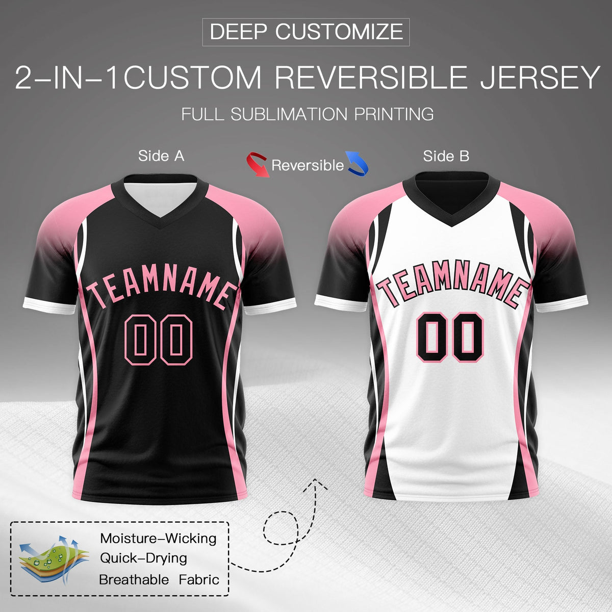 Custom Black Light Pink White Reversible Wrinkle-Resistant T-shirt| KXKSHOP