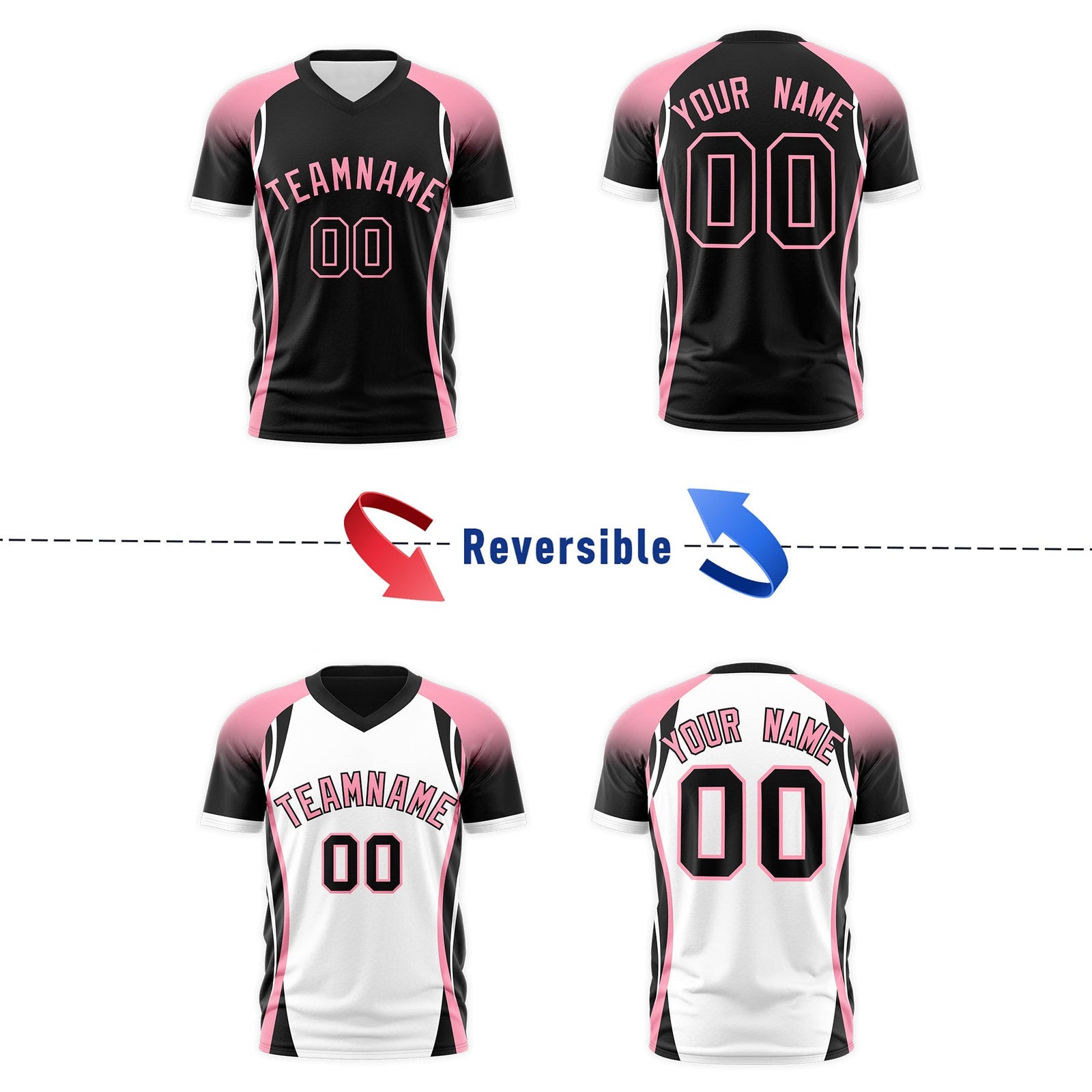 Custom Black Light Pink White Reversible Wrinkle-Resistant T-shirt| KXKSHOP