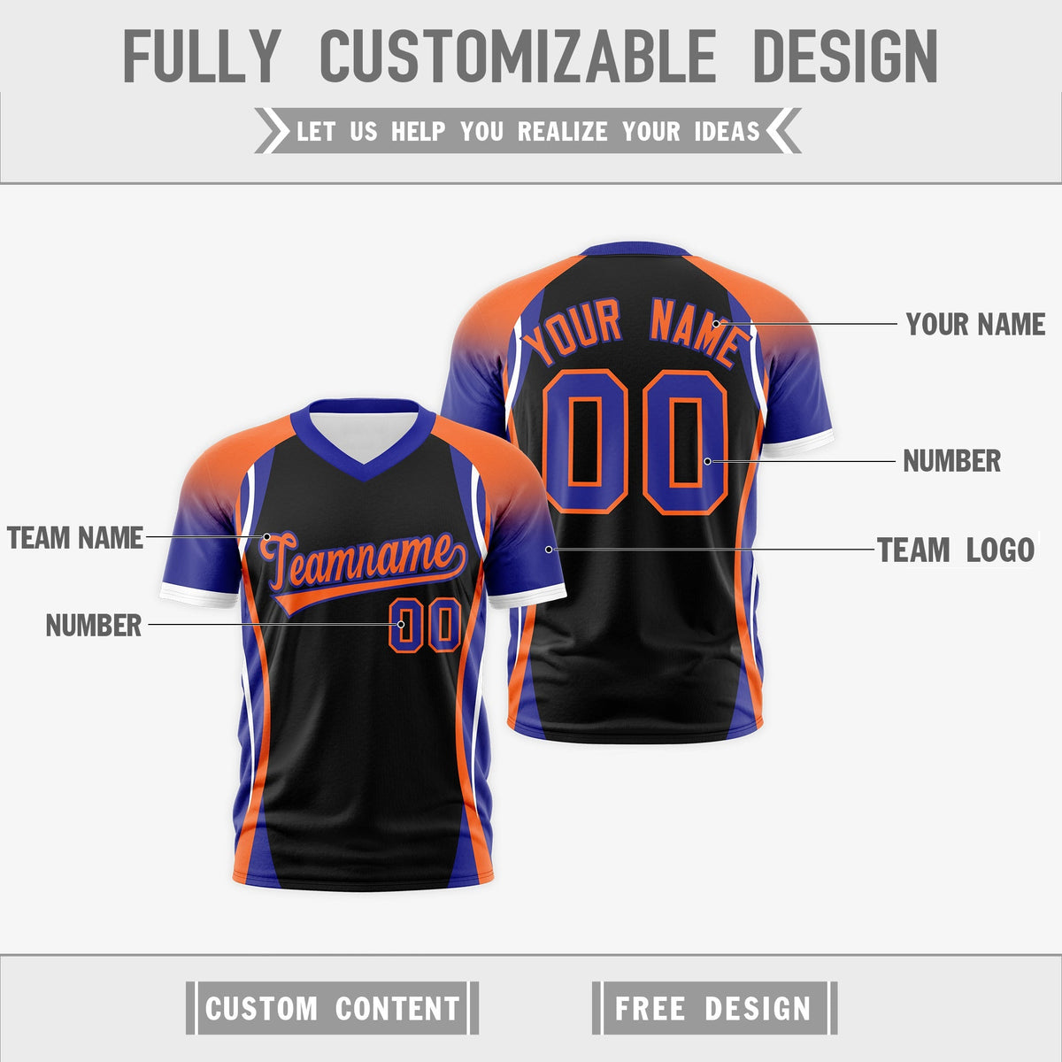 Custom Black Orange Royal Blue Reversible Wrinkle-Resistant T-shirt| KXKSHOP