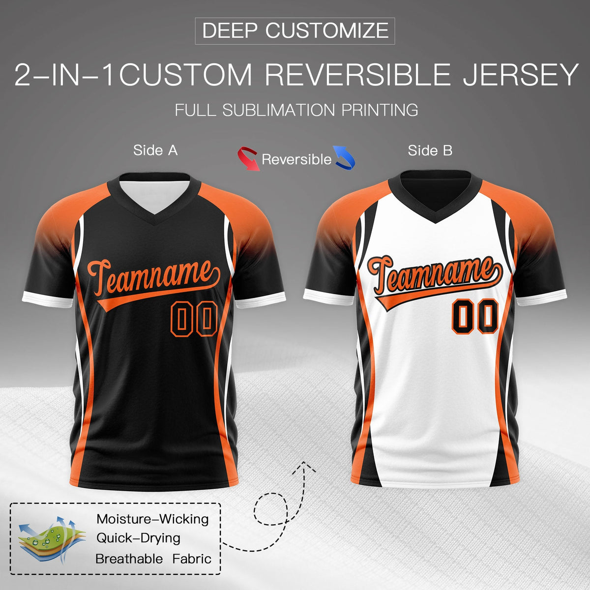 Custom Black Orange White Reversible Breathable T-shirt| KXKSHOP