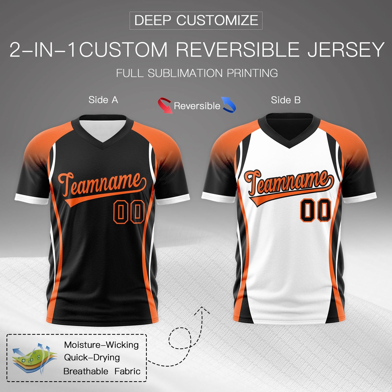 Custom Black Orange White Reversible Breathable T-shirt| KXKSHOP