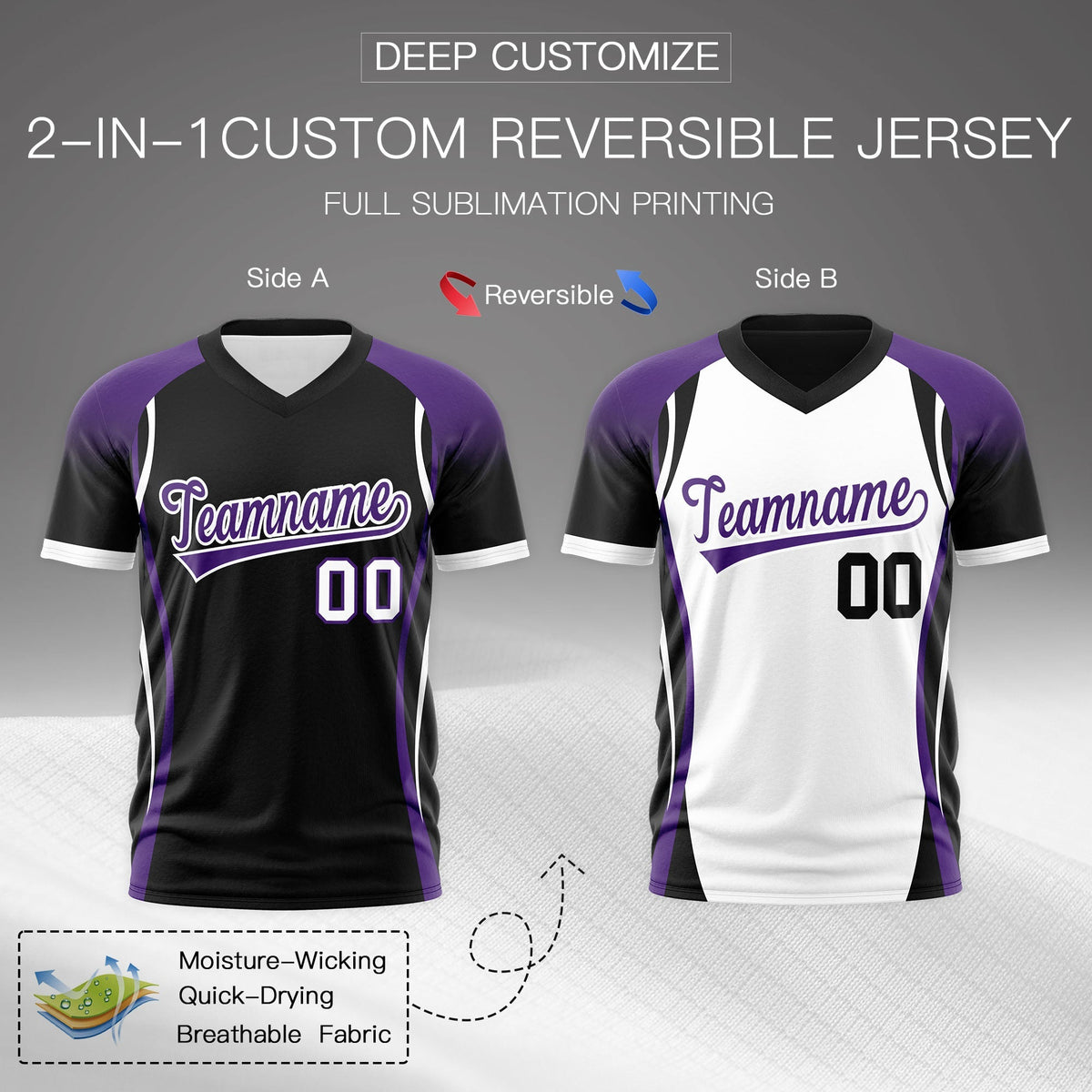 Custom Black Purple White Reversible Wrinkle-Resistant T-shirt| KXKSHOP