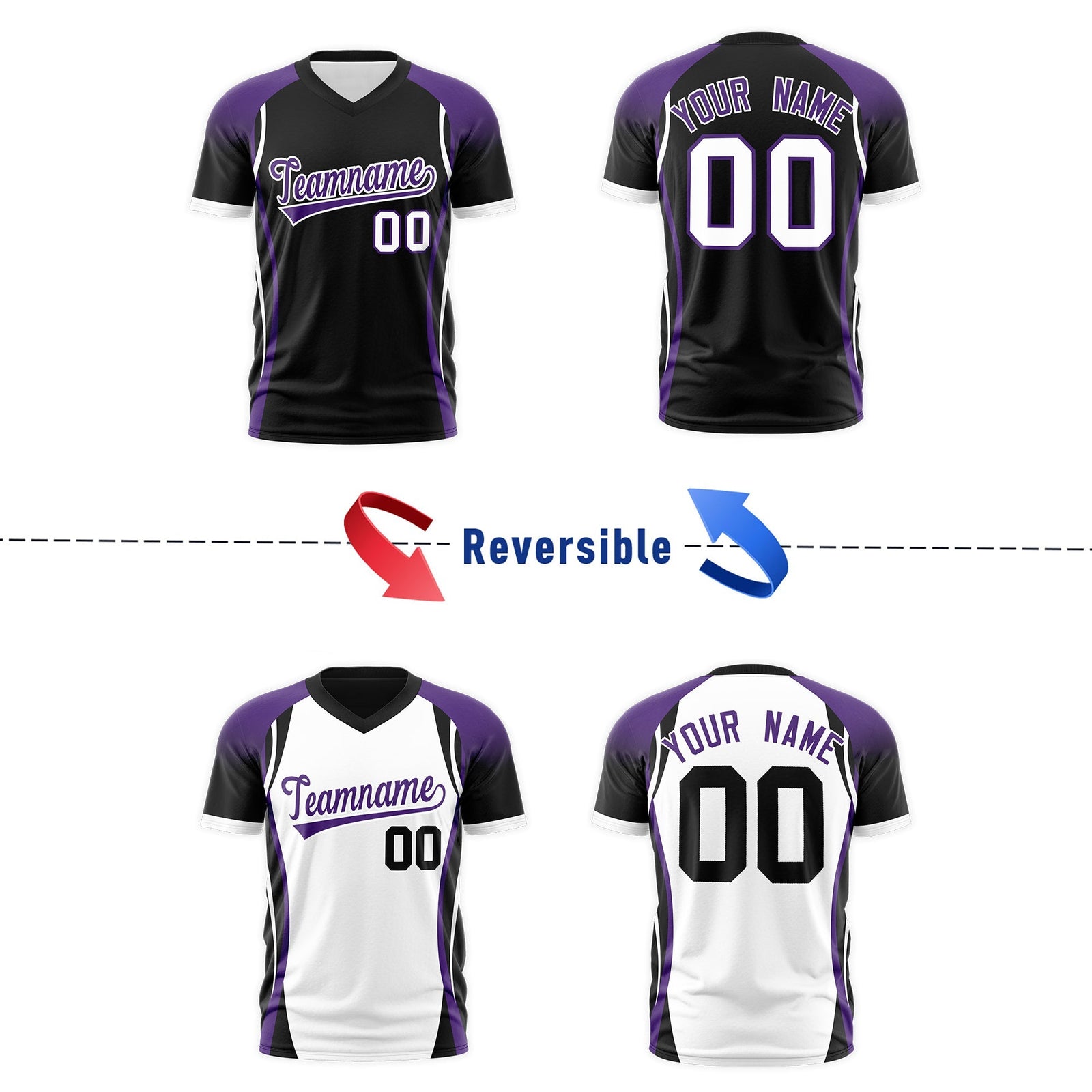Custom Black Purple White Reversible Wrinkle-Resistant T-shirt| KXKSHOP