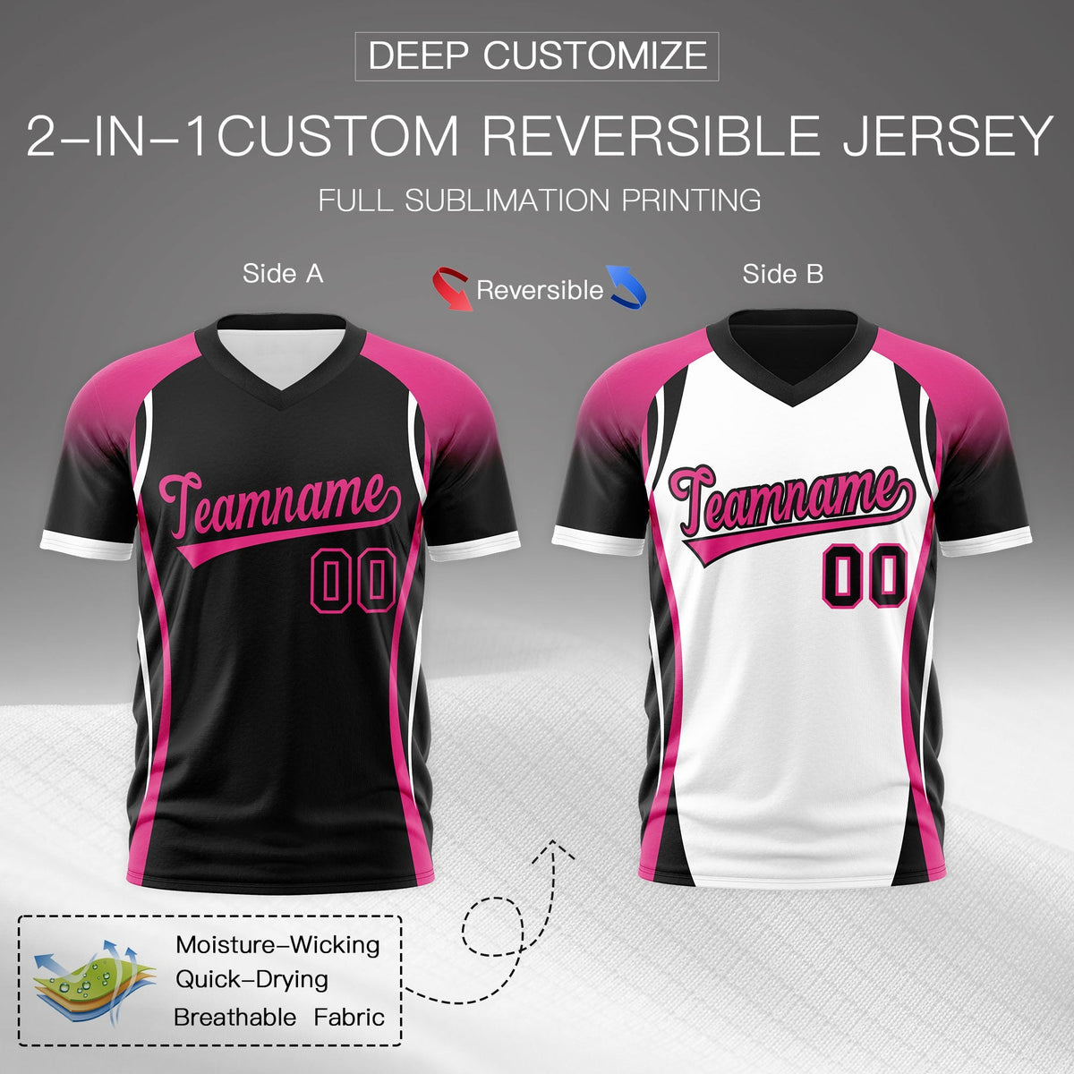 Custom Black Pink White Reversible Breathable T-shirt| KXKSHOP