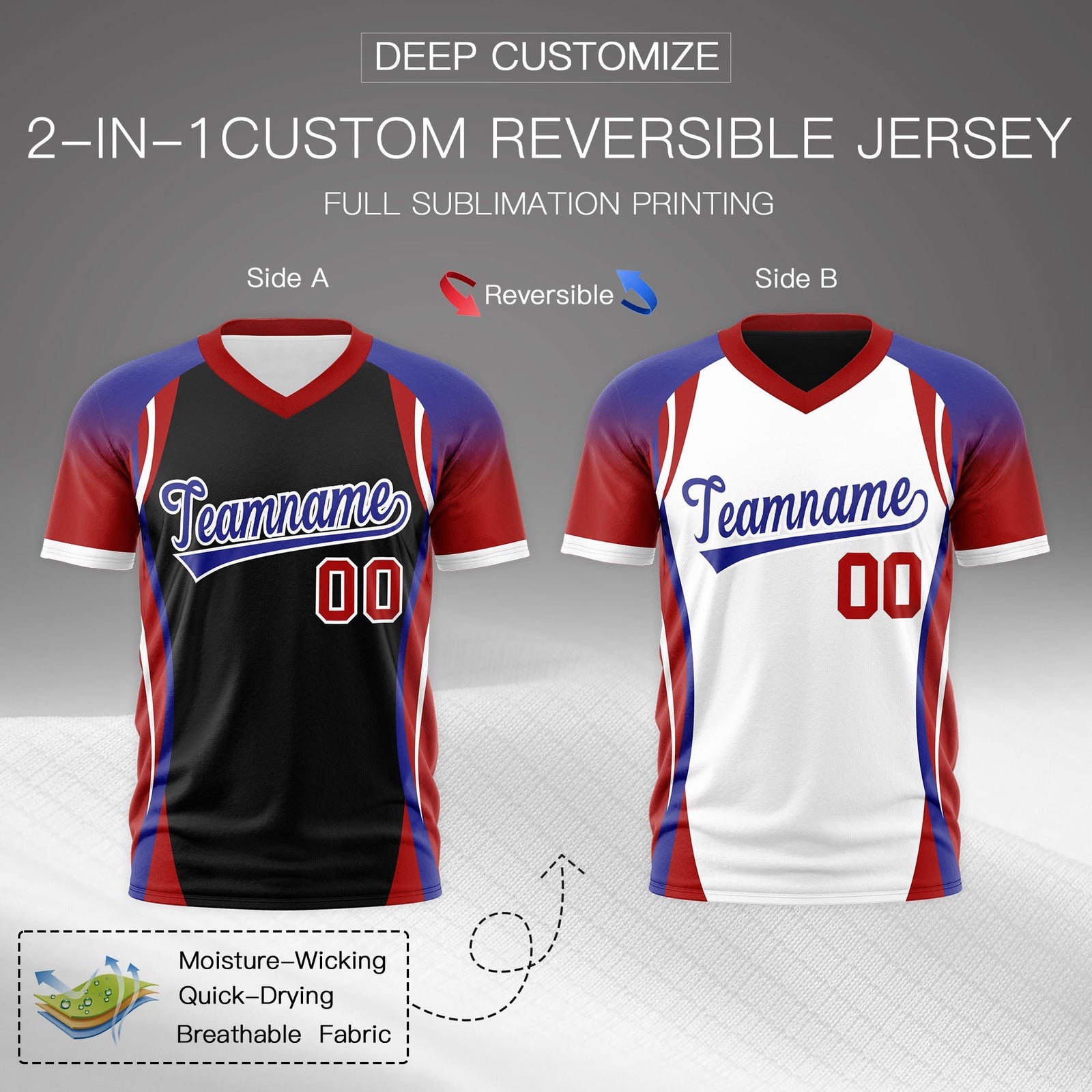 Custom Black Royal Blue Red Reversible Breathable T-shirt| KXKSHOP