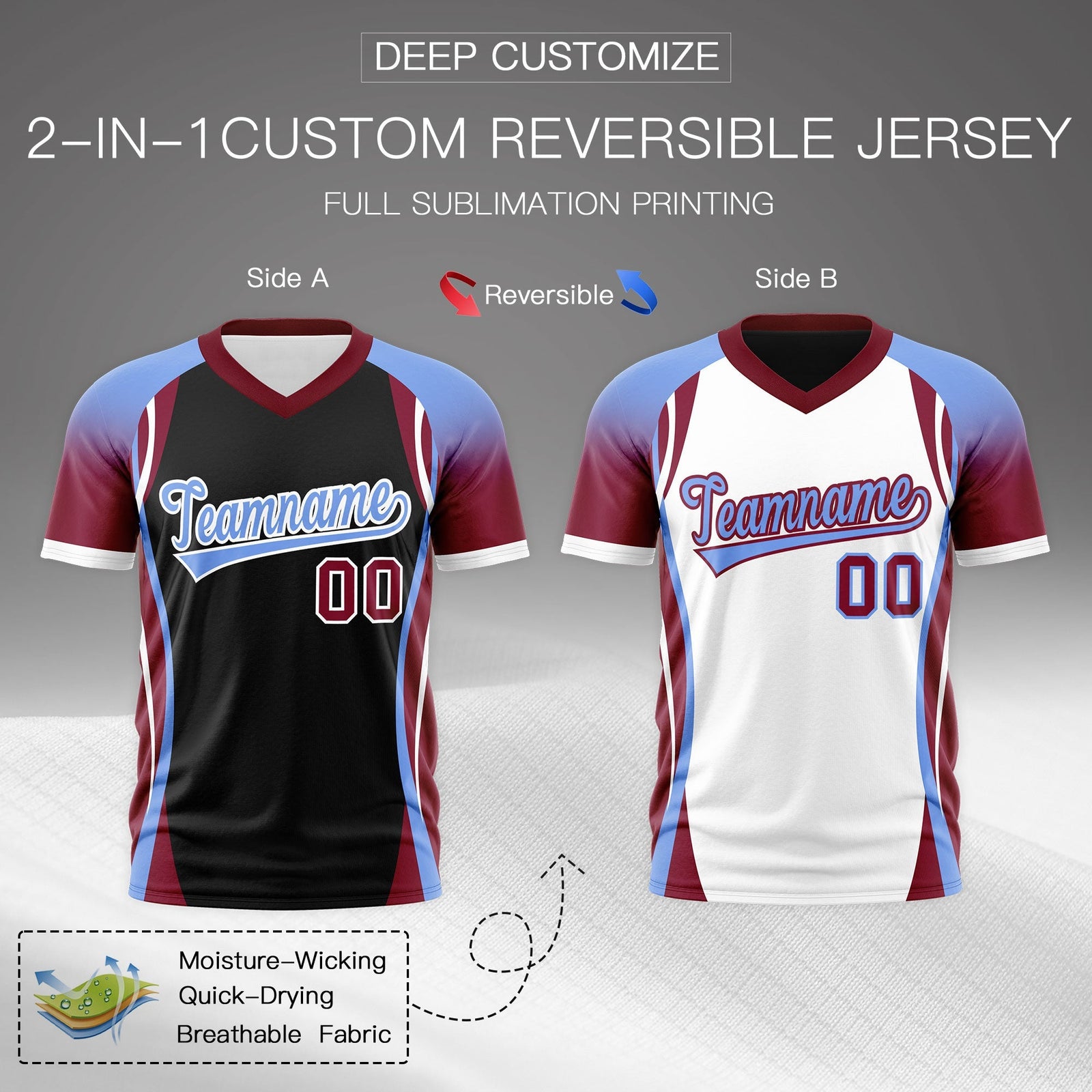 Custom Black Light Blue Crimson Reversible Breathable T-shirt| KXKSHOP