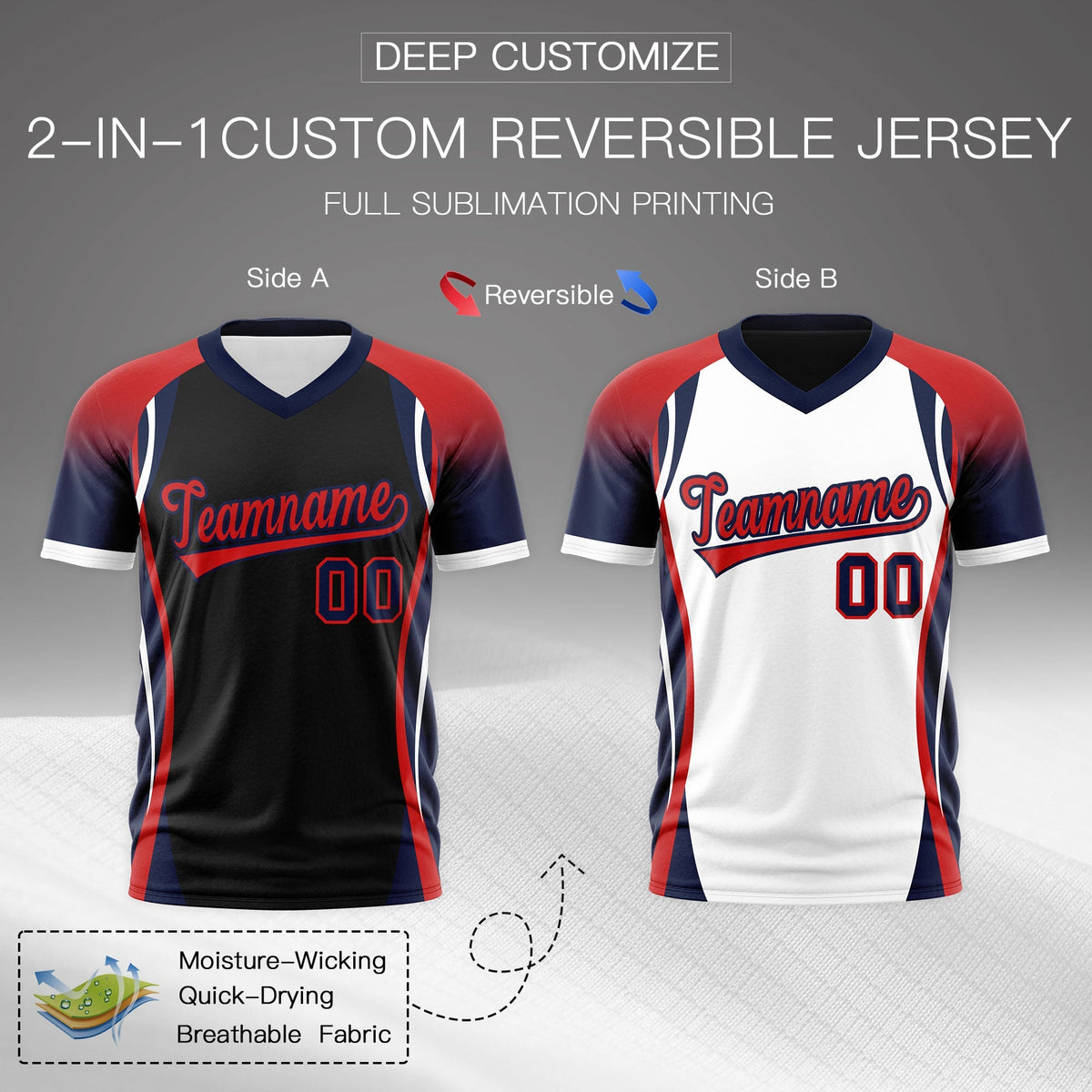 Custom Black Red Navy Reversible Breathable T-shirt| KXKSHOP