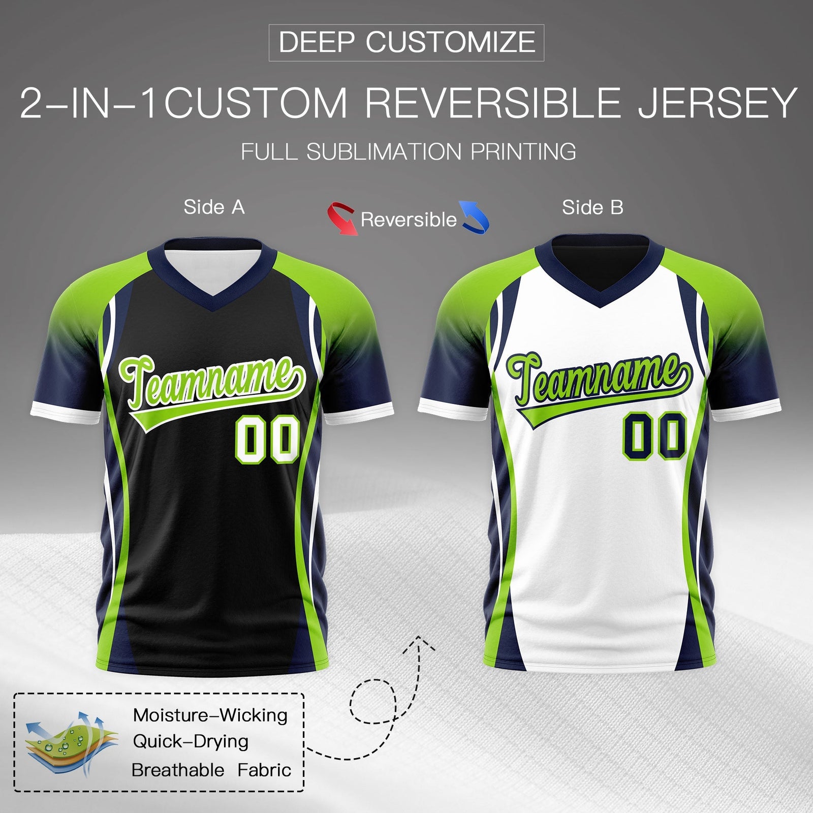 Custom Black Neon Green Navy Reversible Breathable T-shirt| KXKSHOP