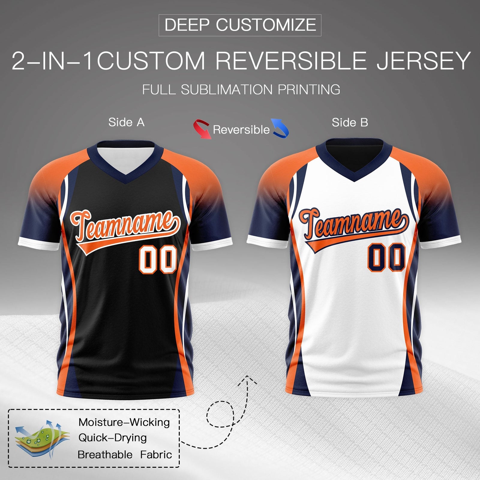Custom Black Orange Navy Reversible Wrinkle-Resistant T-shirt| KXKSHOP