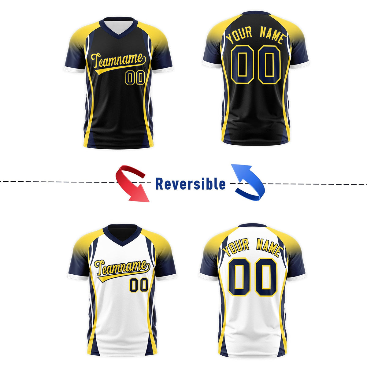 Custom Black Gold Navy Reversible Breathable T-shirt| KXKSHOP