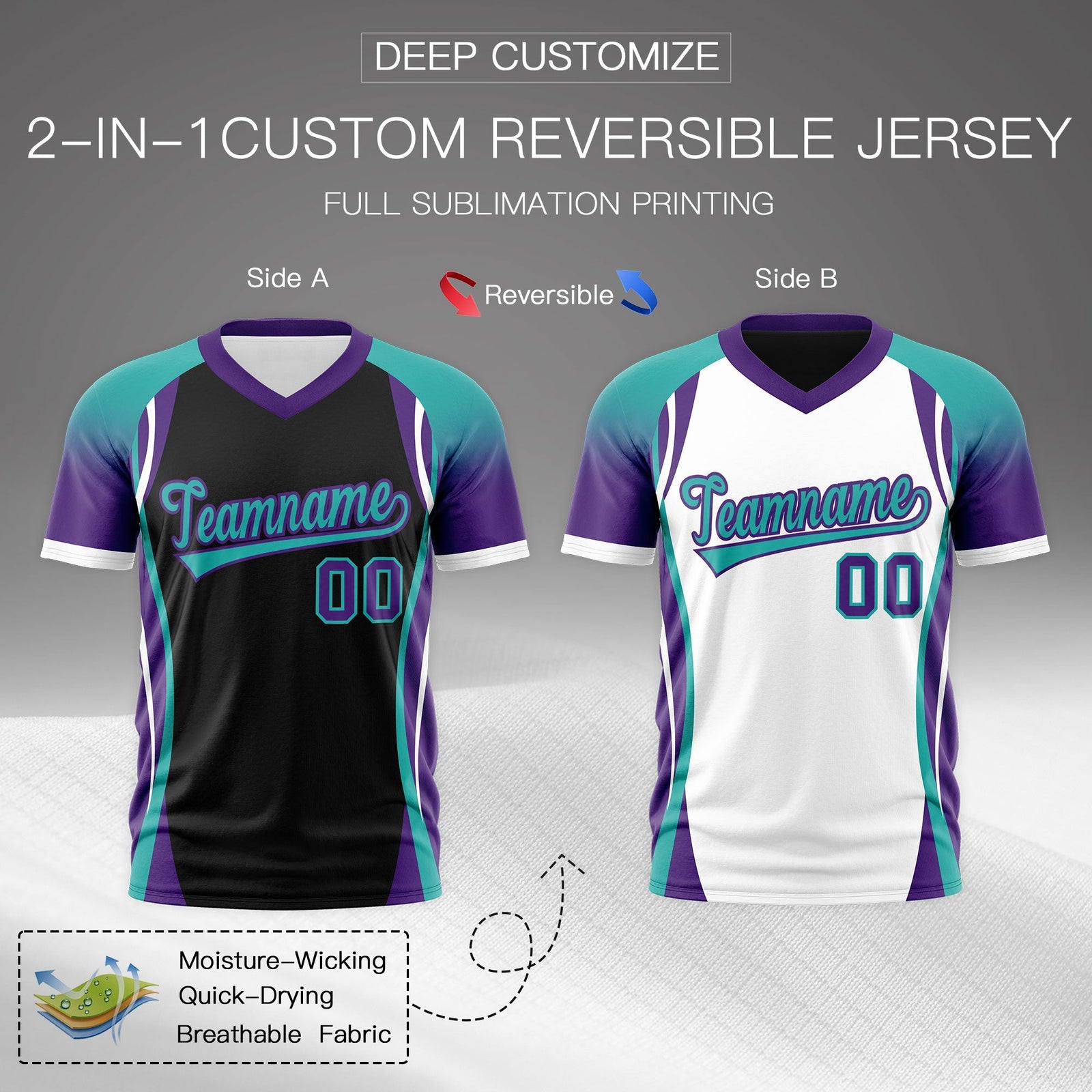 Custom Black Aqua Purple Reversible Wrinkle-Resistant T-shirt| KXKSHOP
