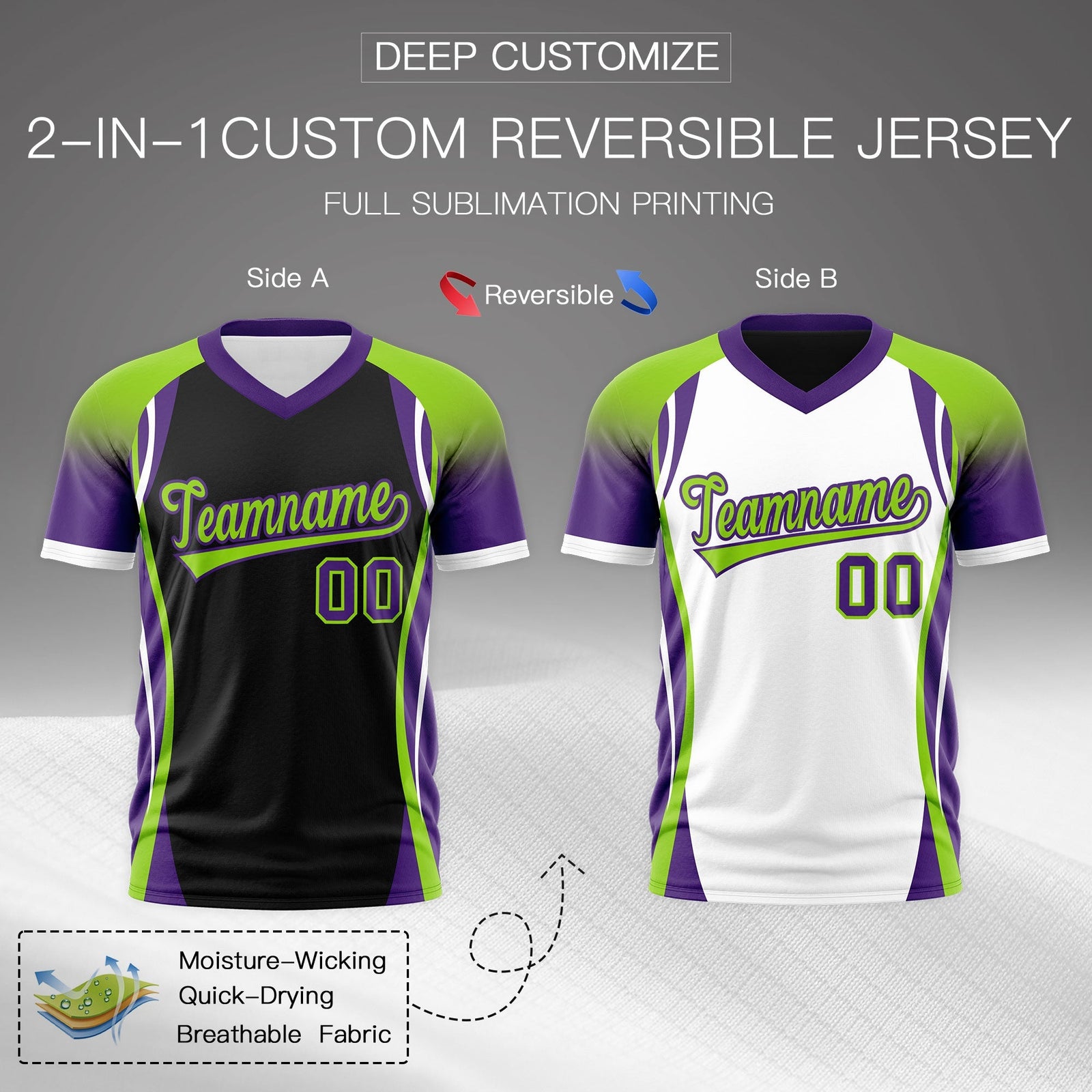 Custom Black Neon Green Purple Reversible Breathable T-shirt| KXKSHOP