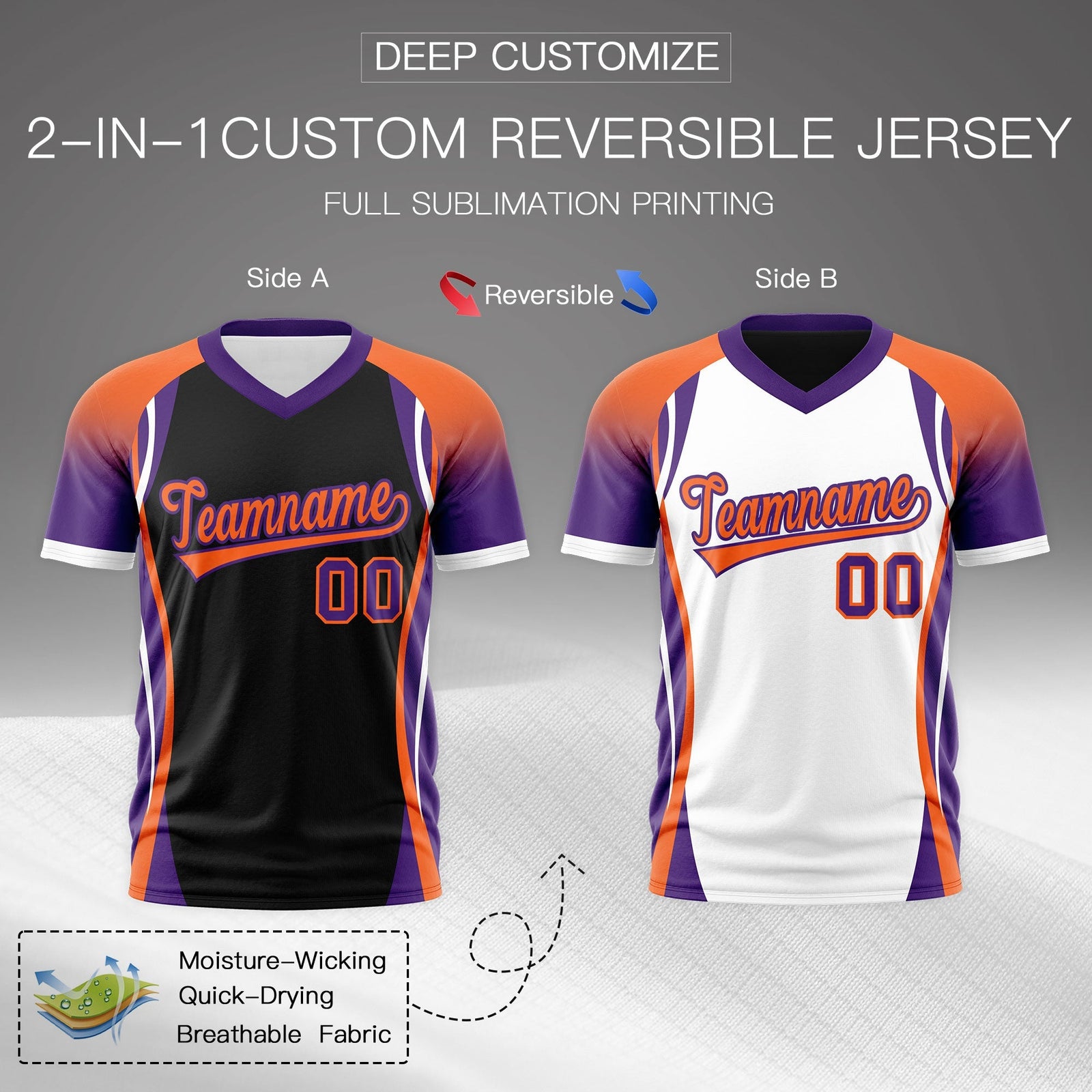 Custom Black Orange Purple Reversible Wrinkle-Resistant T-shirt| KXKSHOP