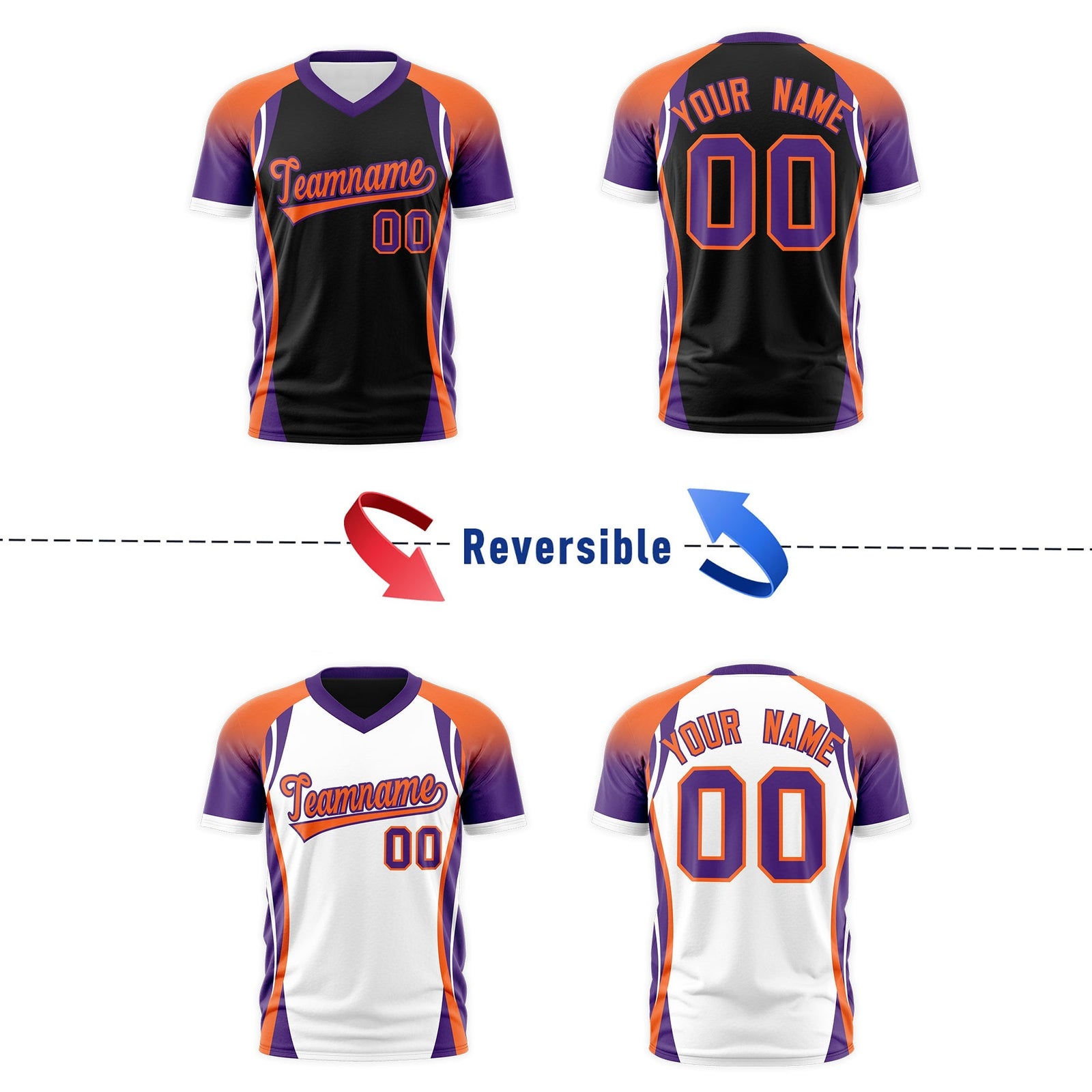 Custom Black Orange Purple Reversible Wrinkle-Resistant T-shirt| KXKSHOP