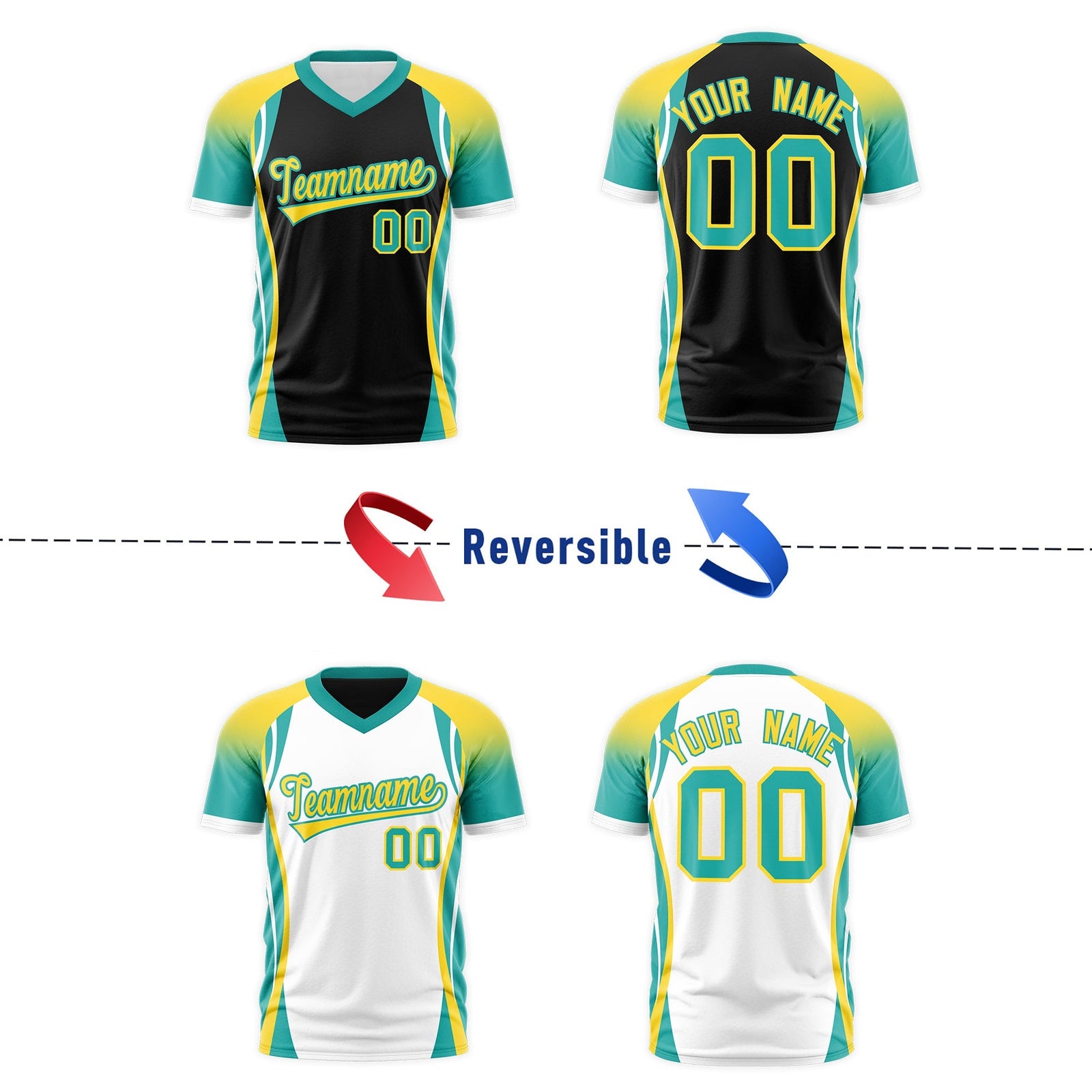 Custom Black Gold Aqua Reversible Breathable T-shirt| KXKSHOP