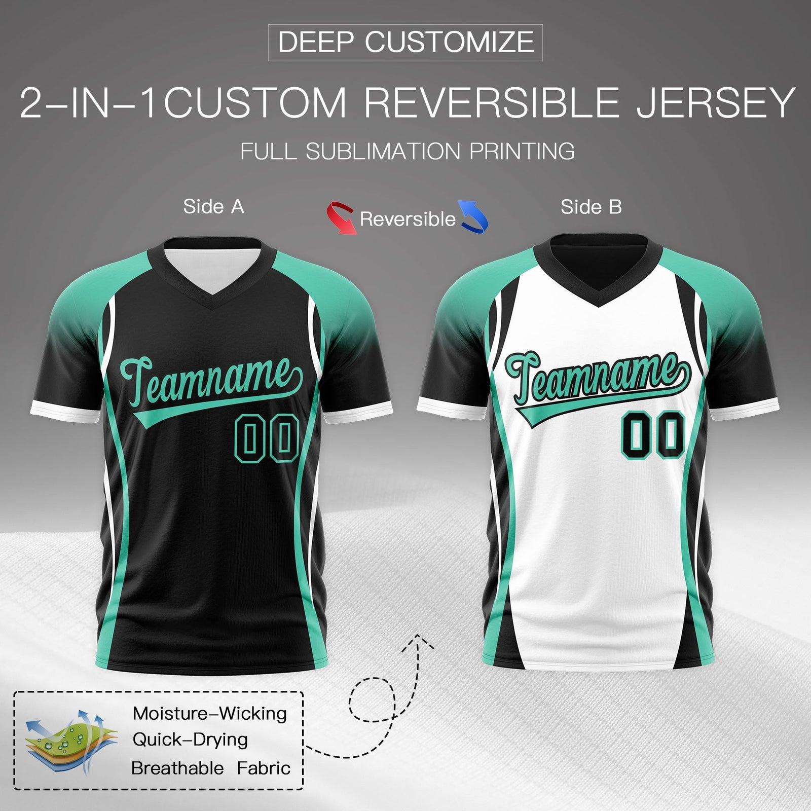 Custom Black Bright Green White Reversible Breathable T-shirt| KXKSHOP
