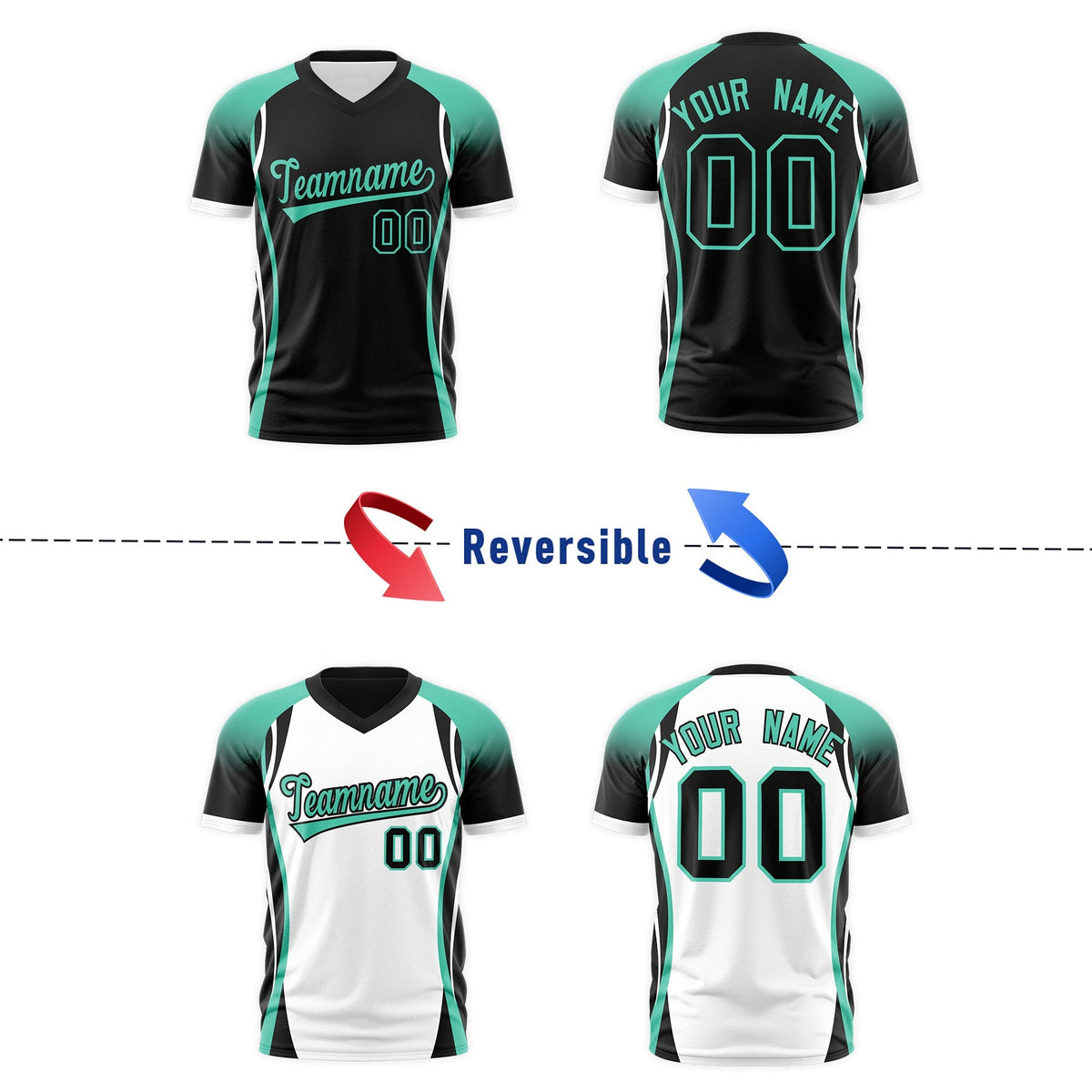 Custom Black Bright Green White Reversible Breathable T-shirt| KXKSHOP