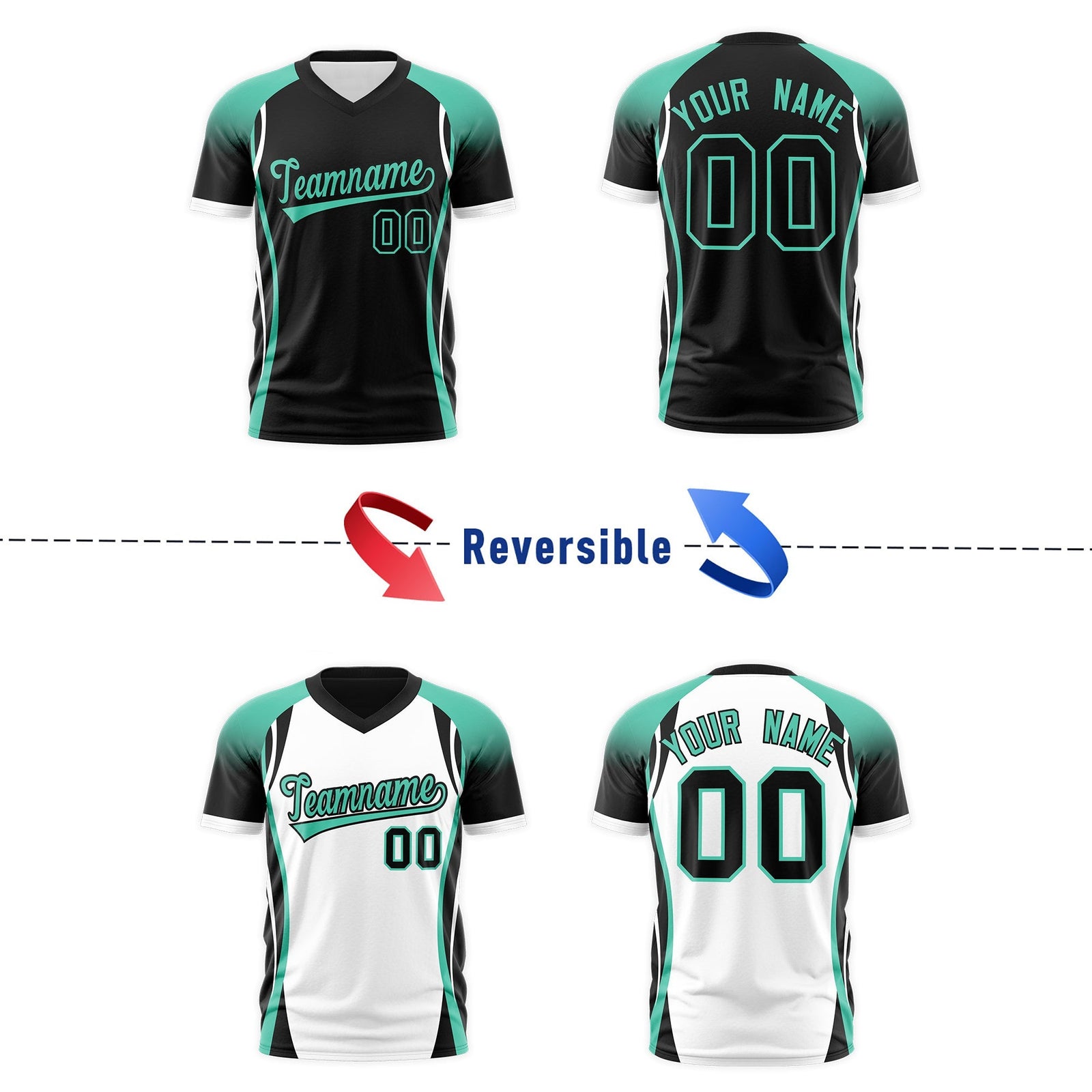 Custom Black Bright Green White Reversible Breathable T-shirt| KXKSHOP