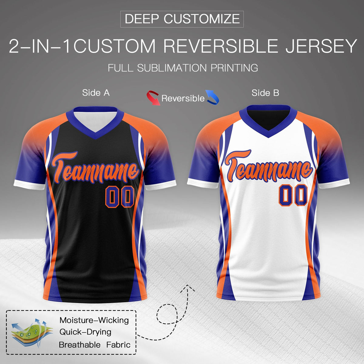 Custom Black Orange Royal Blue Reversible Wrinkle-Resistant T-shirt| KXKSHOP