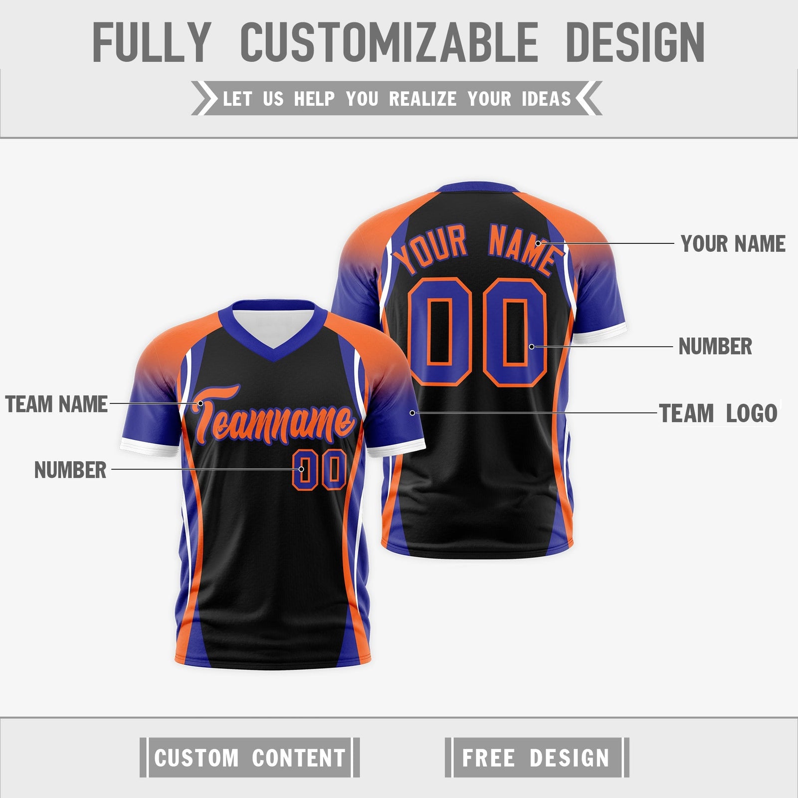 Custom Black Orange Royal Blue Reversible Wrinkle-Resistant T-shirt| KXKSHOP