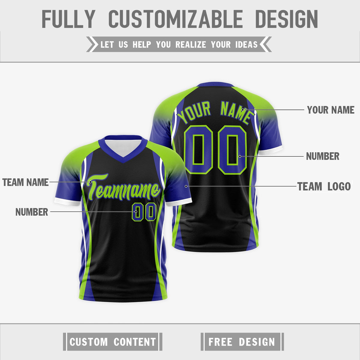 Custom Black Neon Green Royal Blue Reversible Breathable T-shirt| KXKSHOP