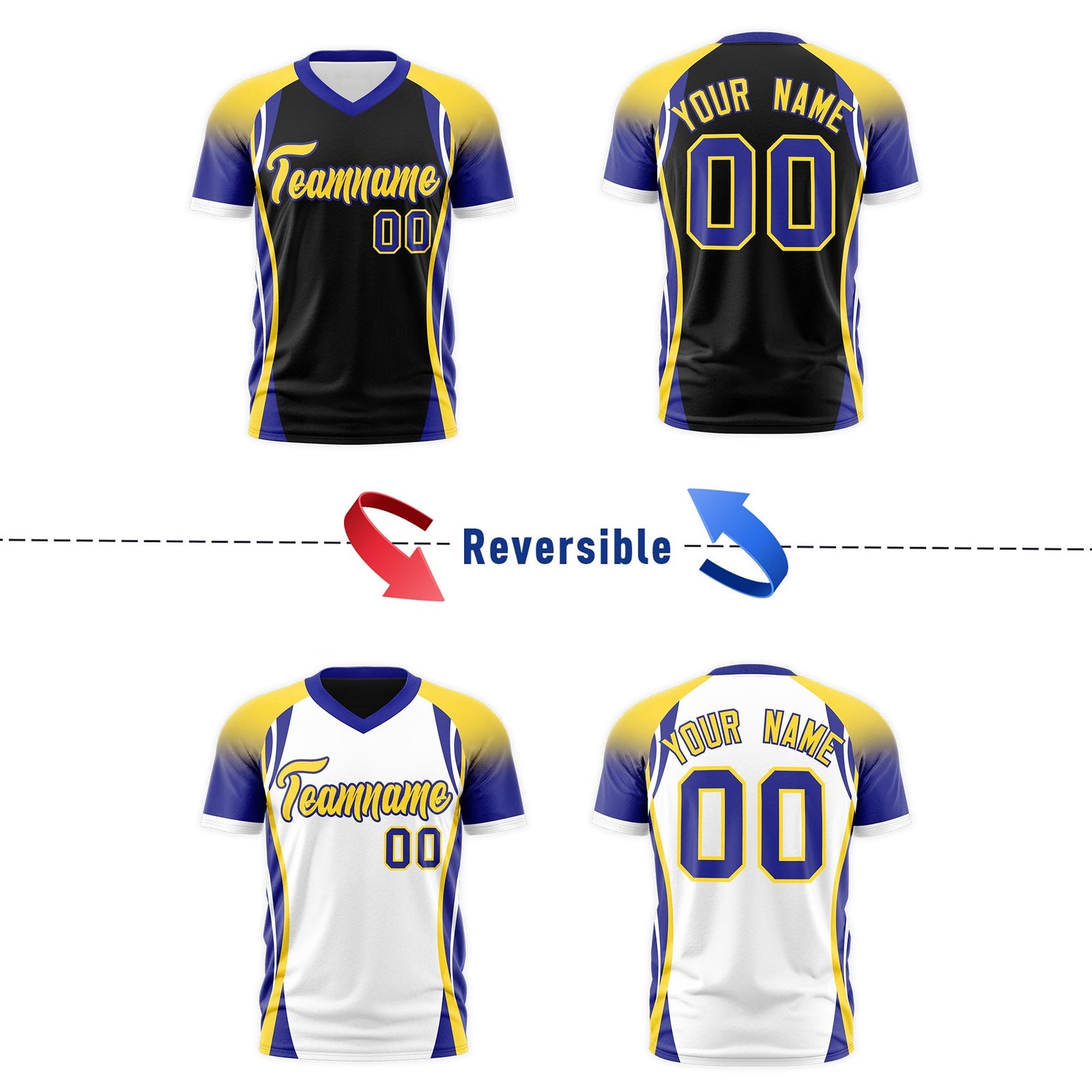Custom Black Gold Royal Blue Reversible Wrinkle-Resistant T-shirt| KXKSHOP