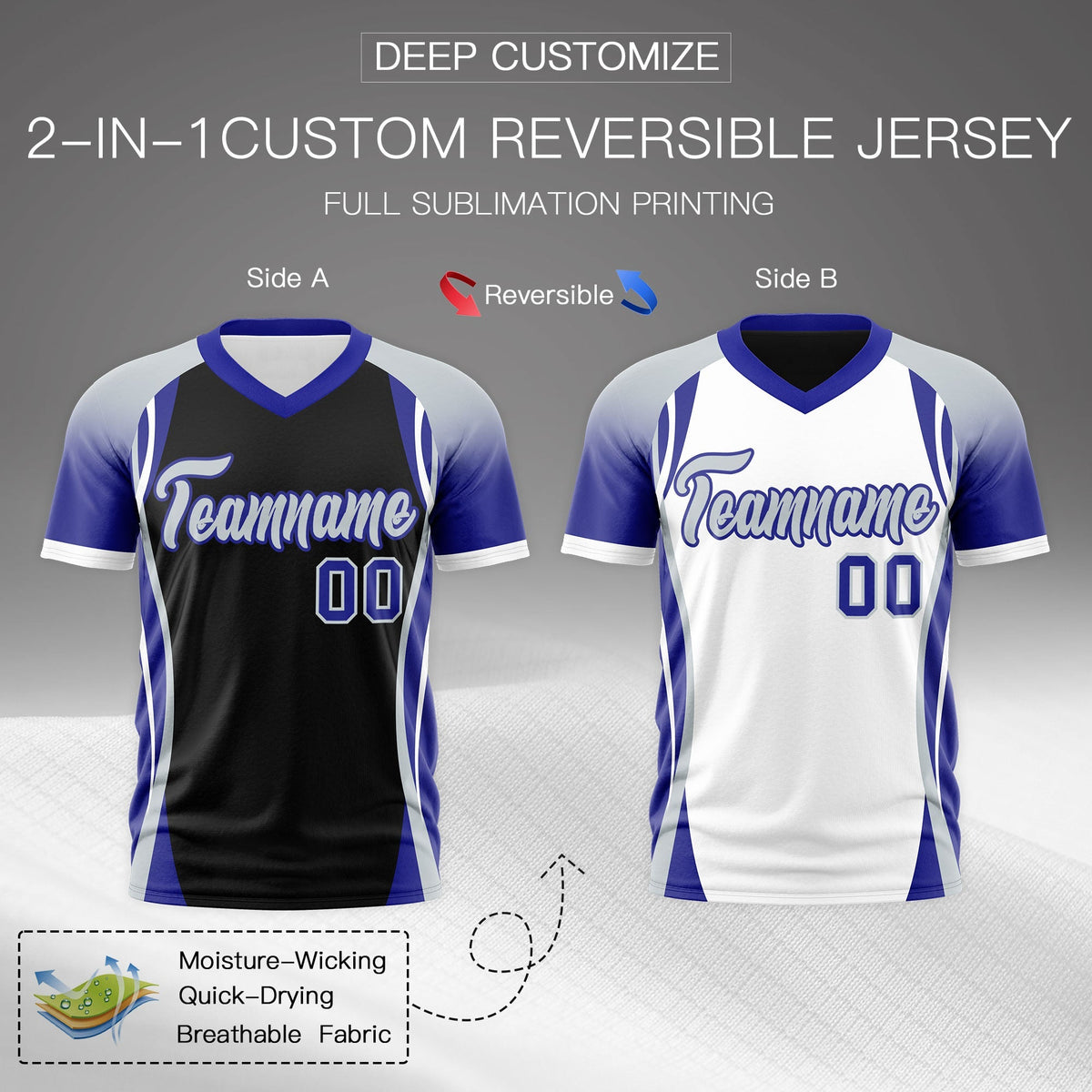 Custom Black Gray Royal Blue Reversible Breathable T-shirt| KXKSHOP