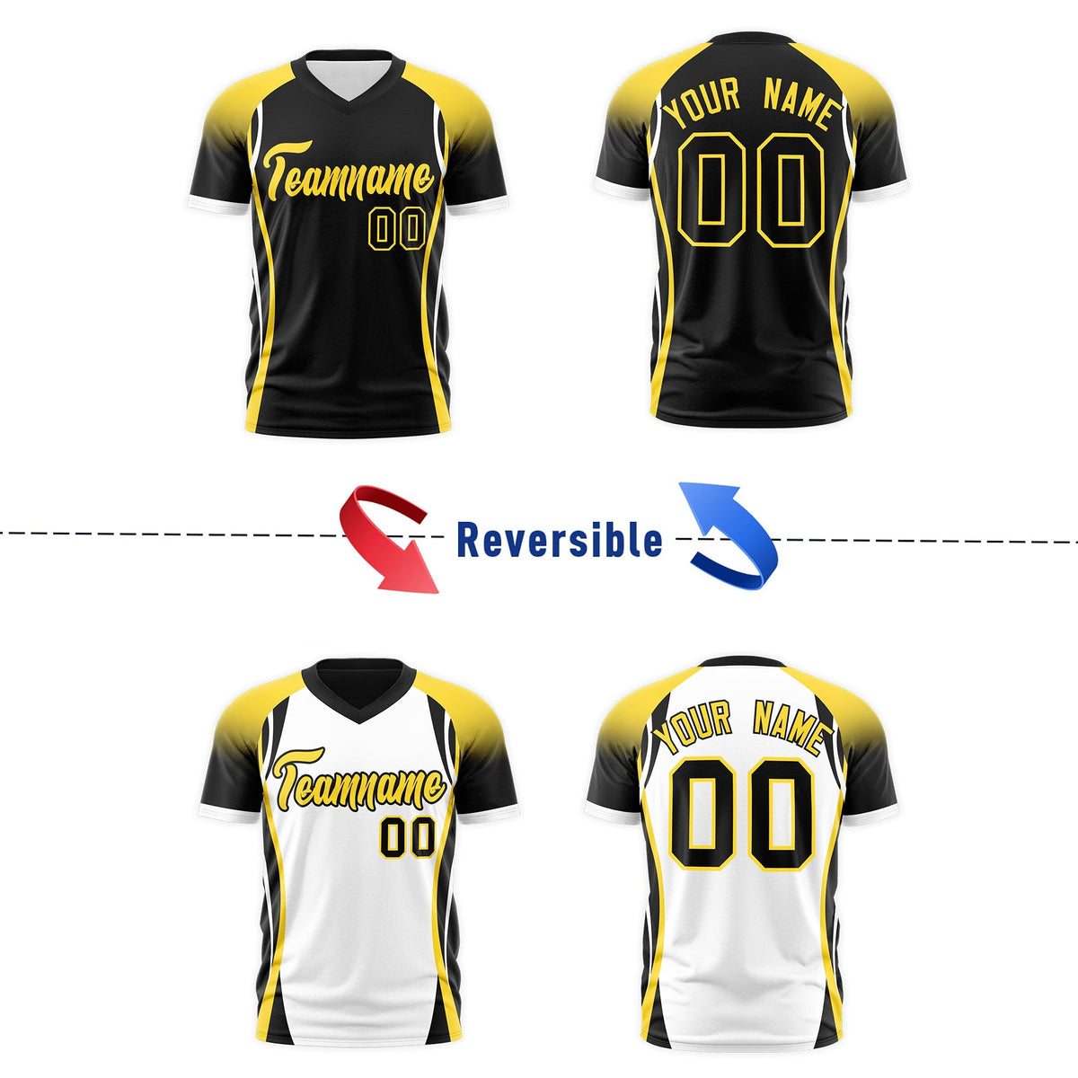 Custom Black Gold White Reversible Breathable T-shirt| KXKSHOP