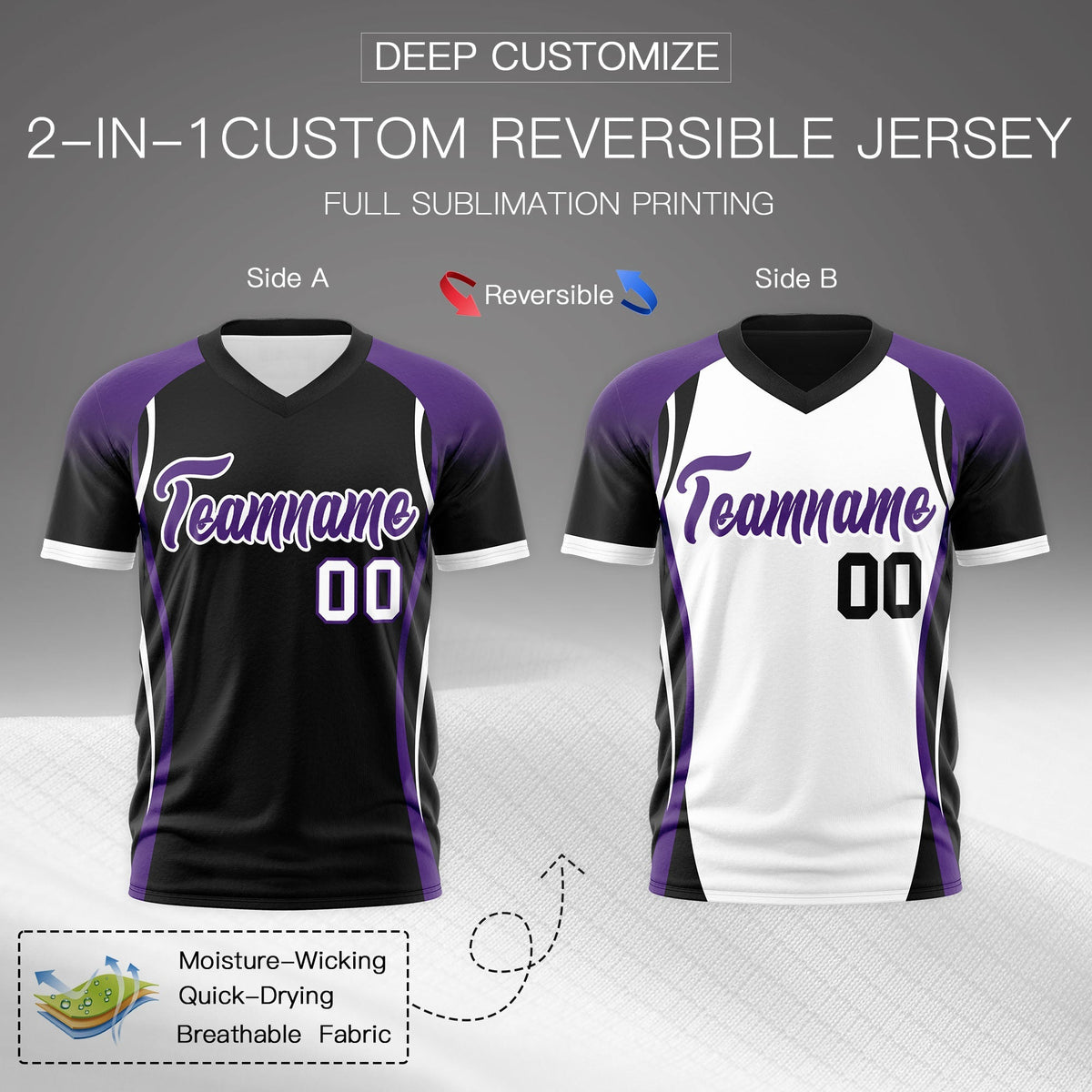 Custom Black Purple White Reversible Wrinkle-Resistant T-shirt| KXKSHOP