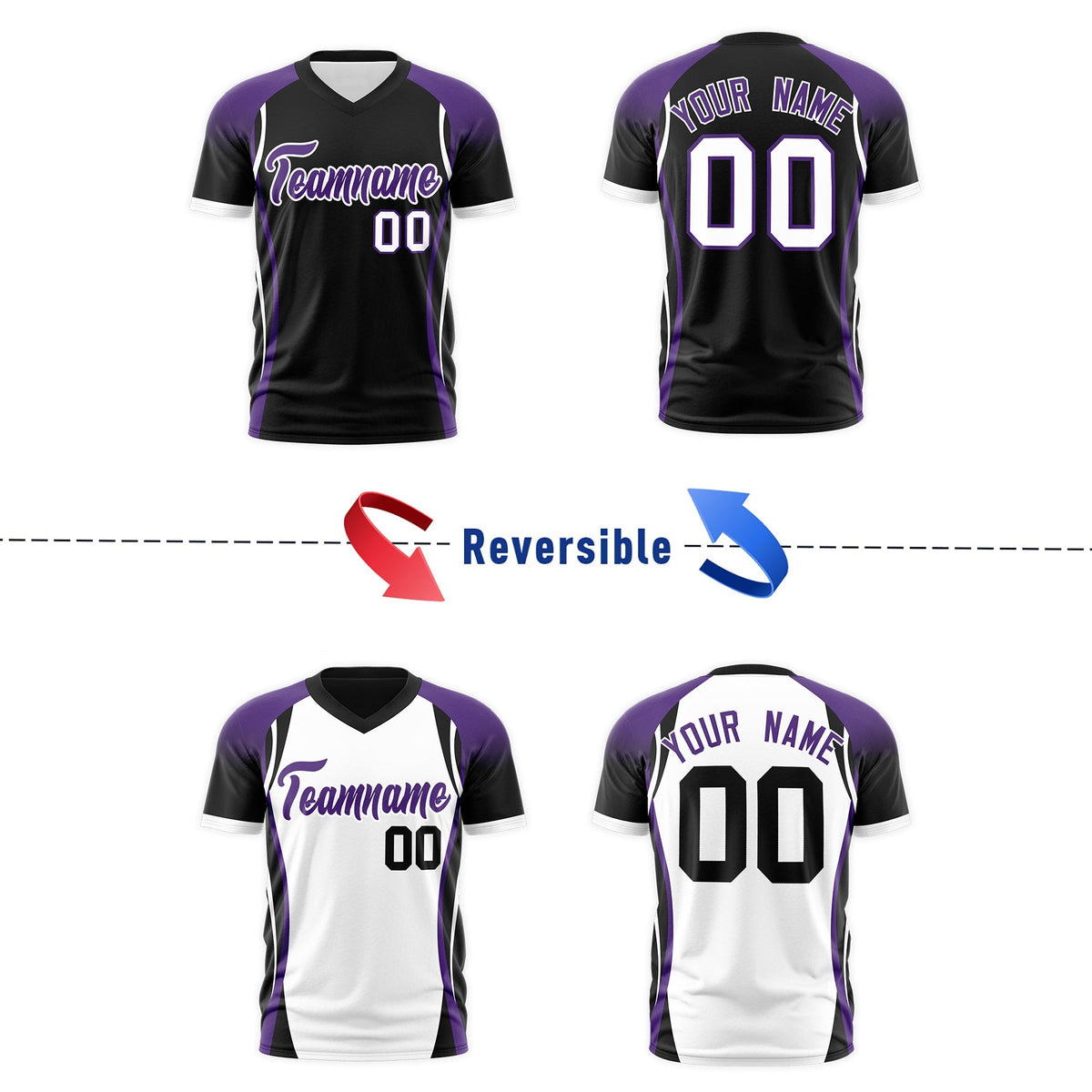 Custom Black Purple White Reversible Wrinkle-Resistant T-shirt| KXKSHOP
