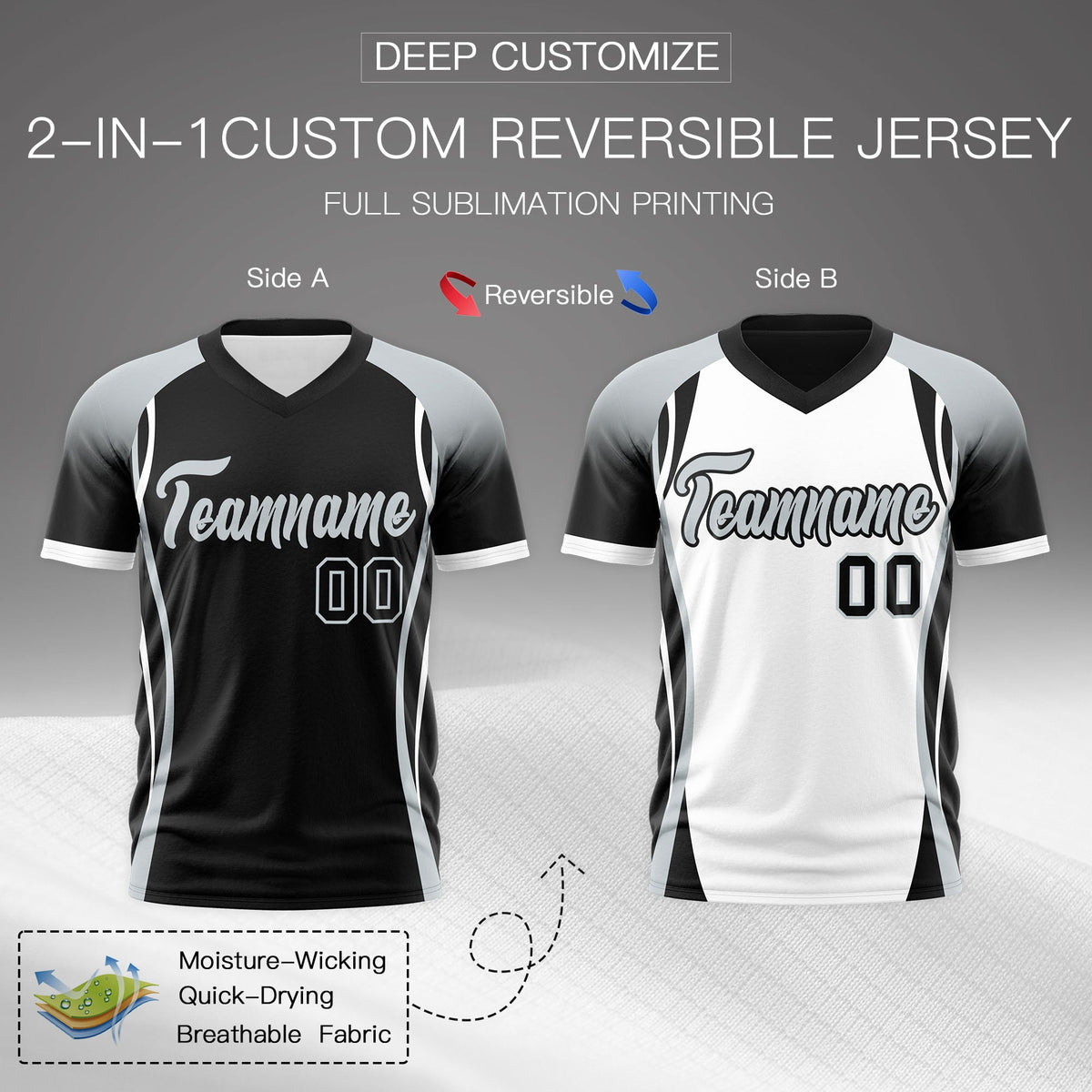 Custom Black Gray White Reversible Wrinkle-Resistant T-shirt| KXKSHOP