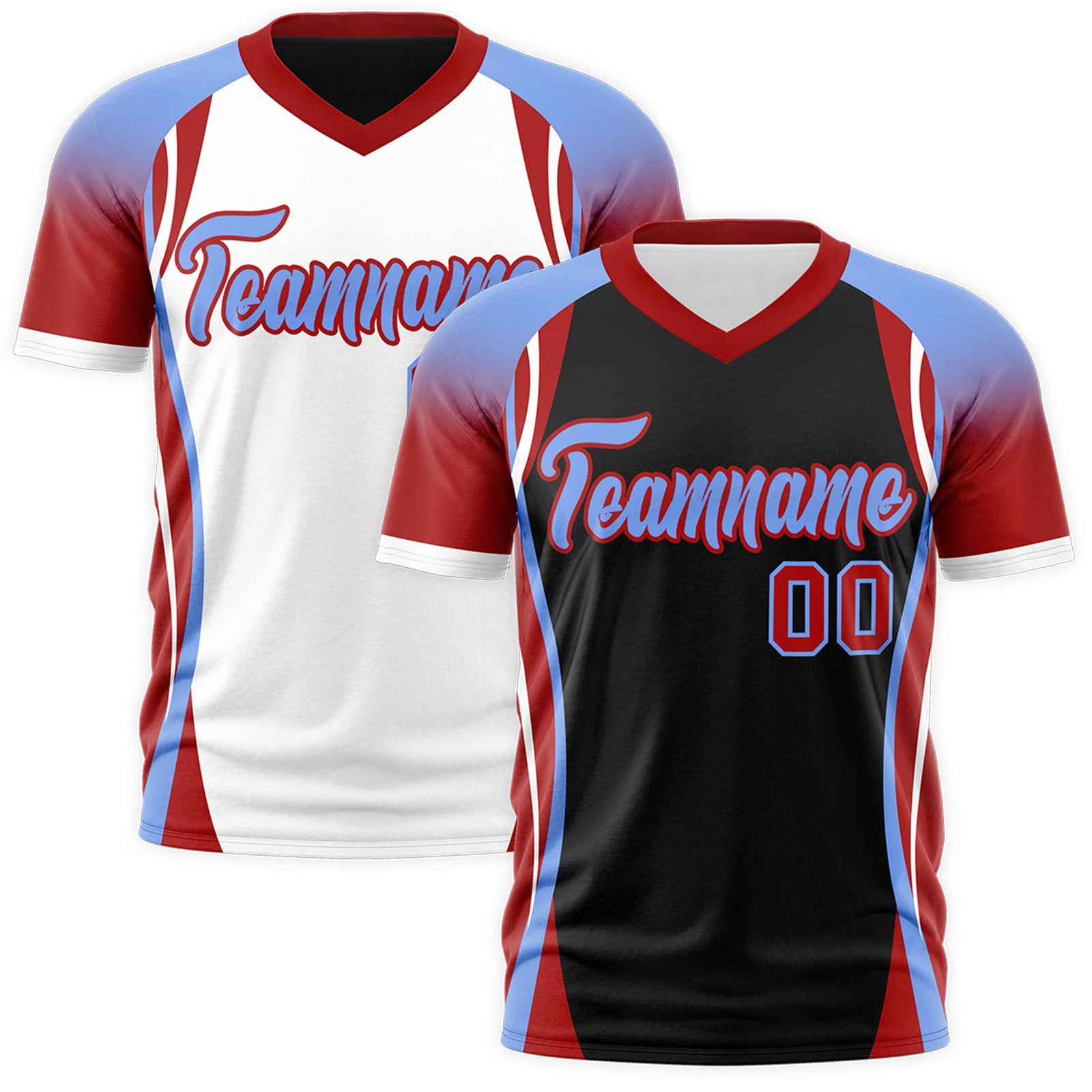 Custom Black Light Blue Red Reversible Breathable T-shirt| KXKSHOP